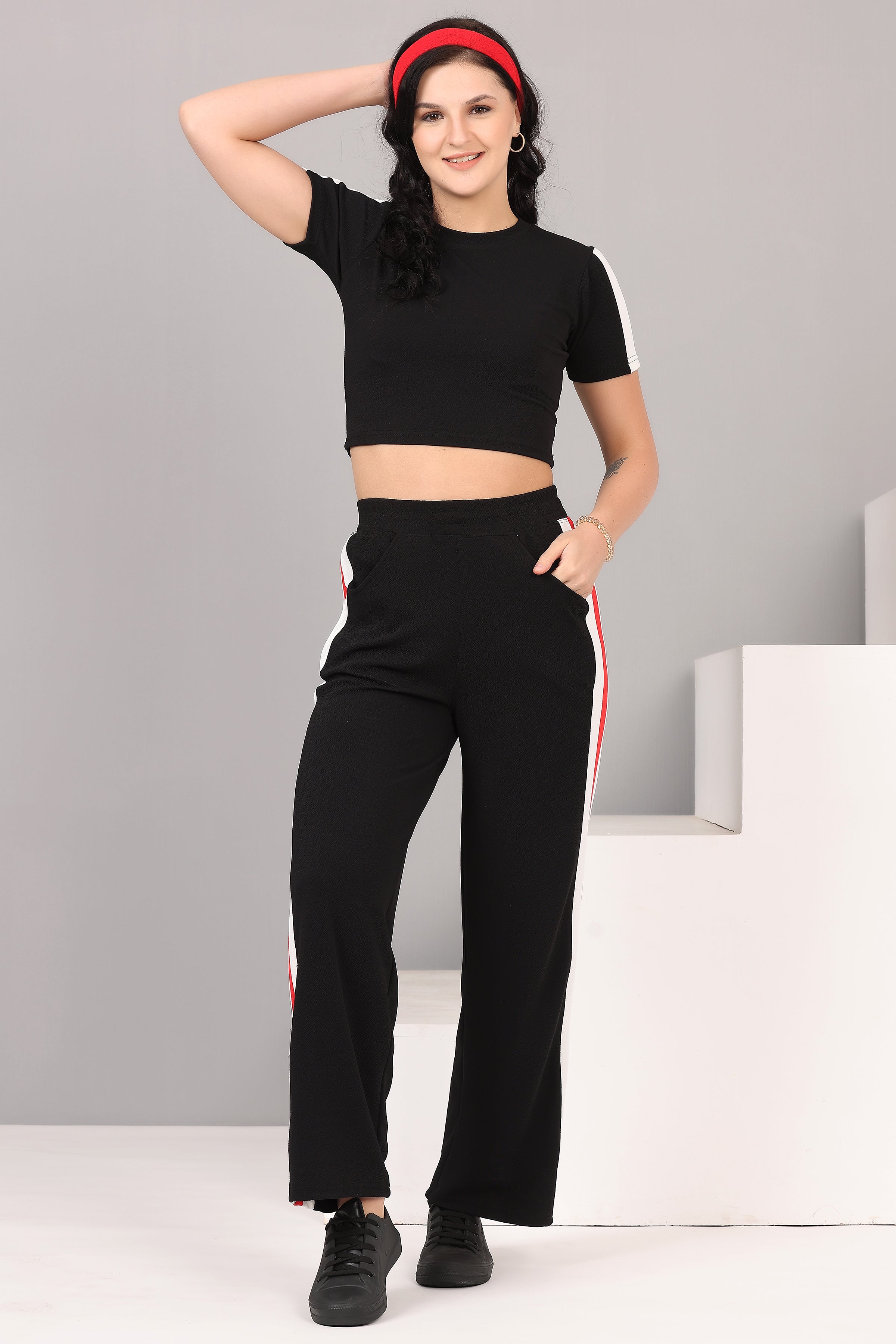 Women's Maroon Workout Crop Top & Pant Set