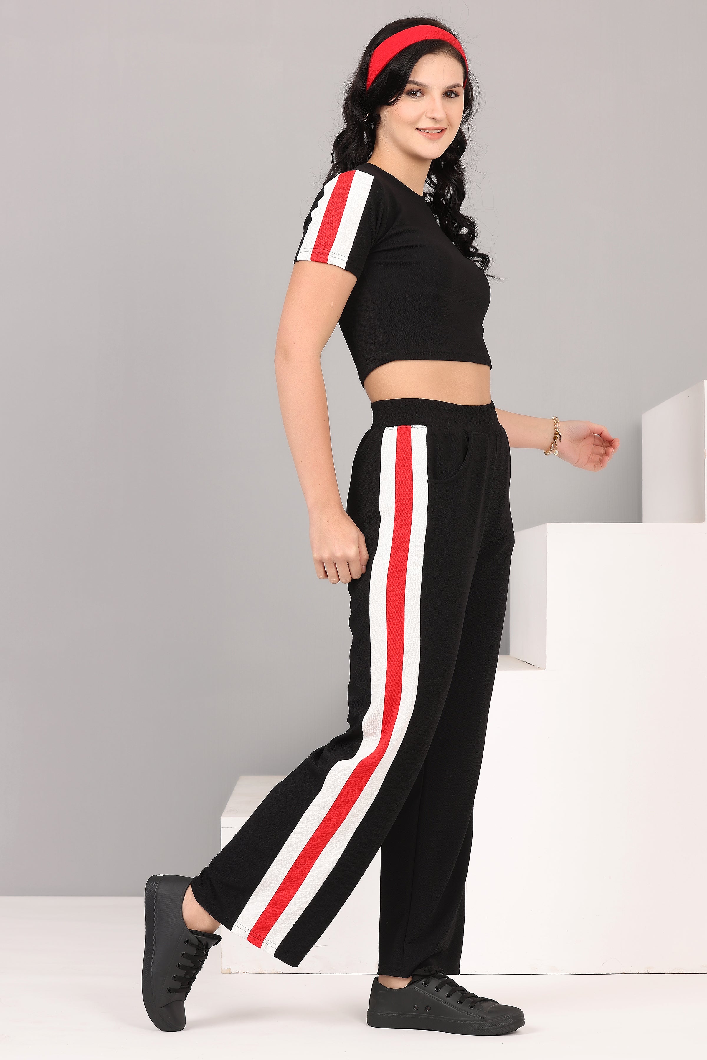 Women's Maroon Workout Crop Top & Pant Set