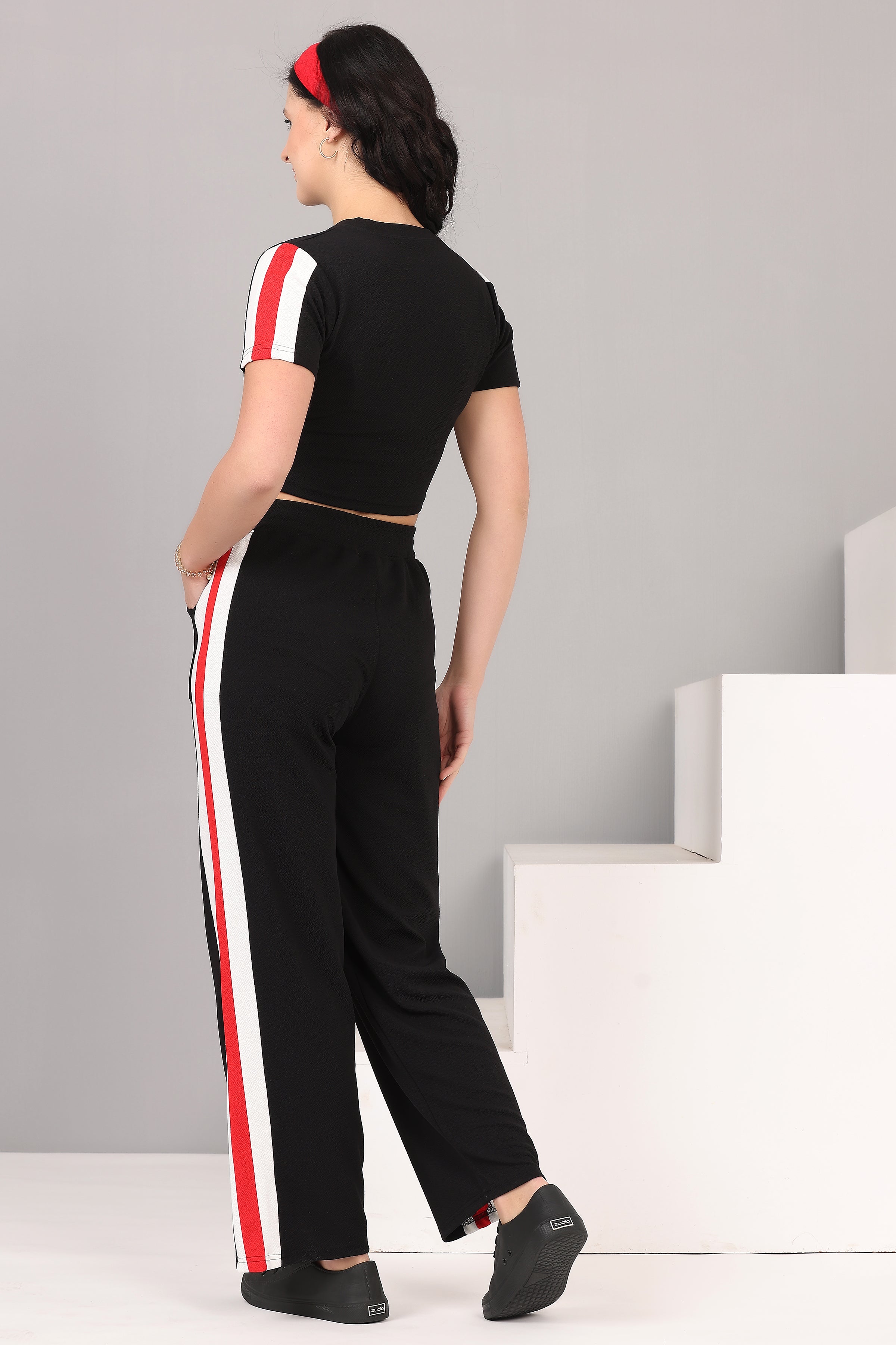 Women's Maroon Workout Crop Top & Pant Set