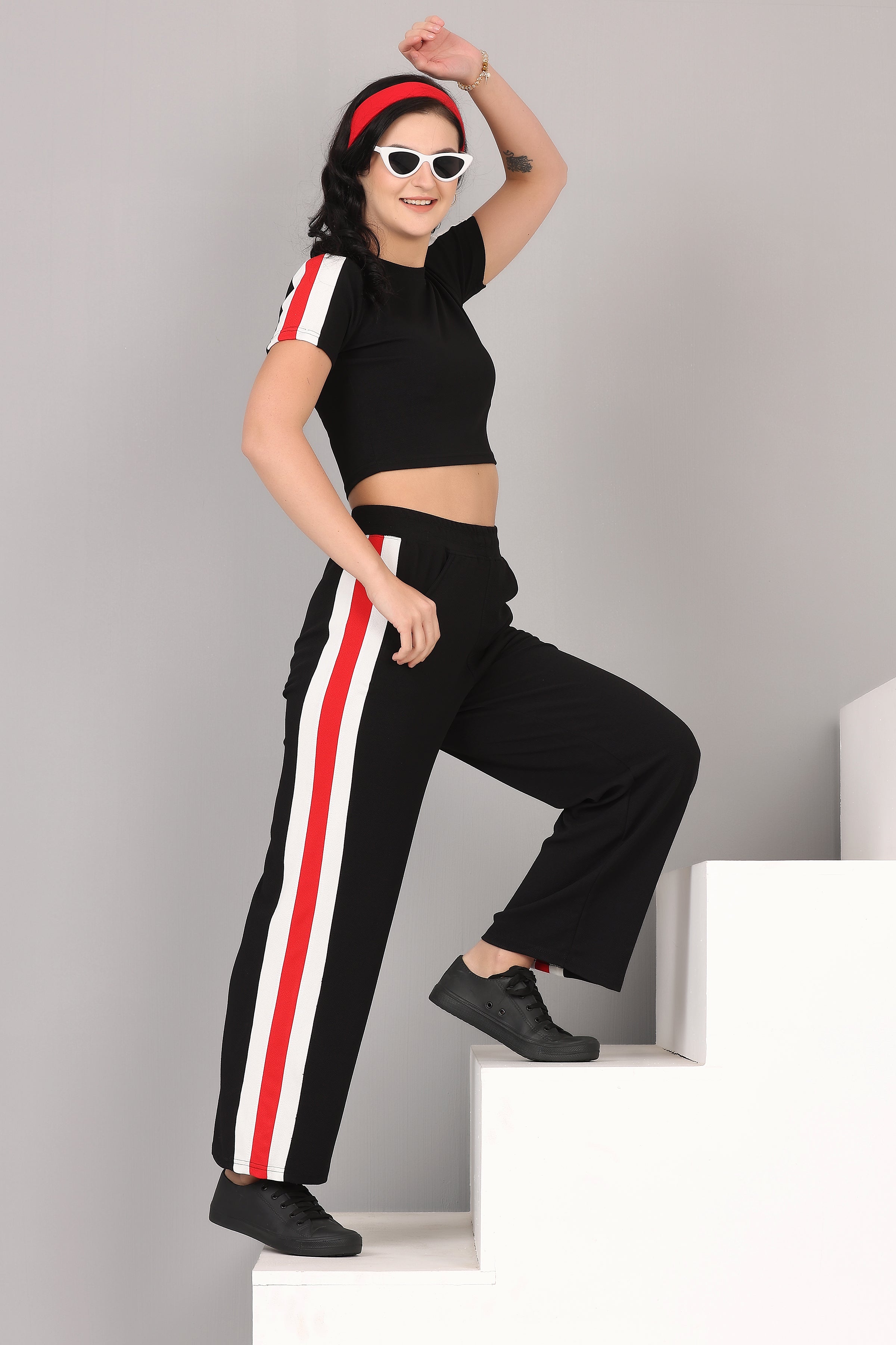 Women's Maroon Workout Crop Top & Pant Set