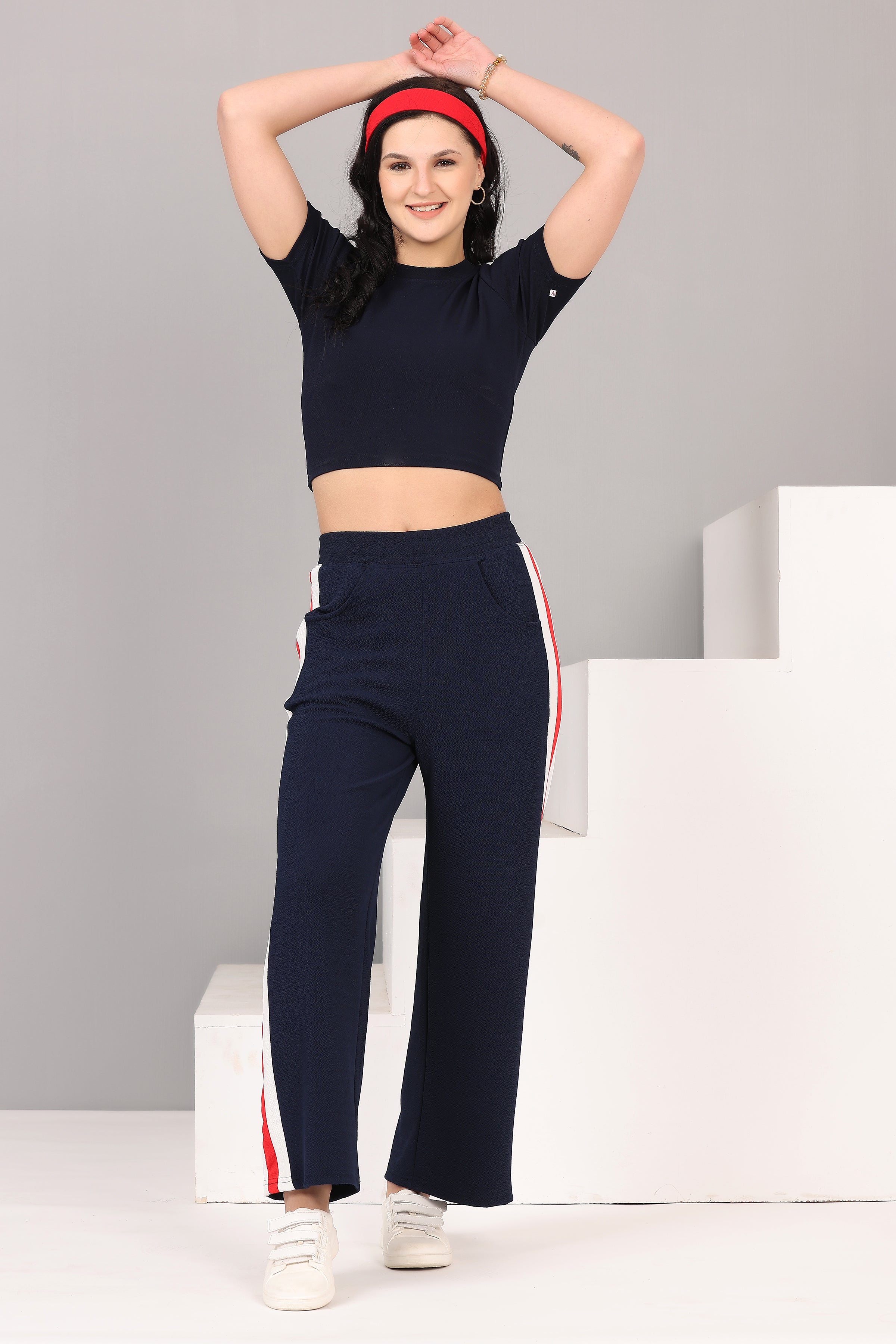 Women's Maroon Workout Crop Top & Pant Set