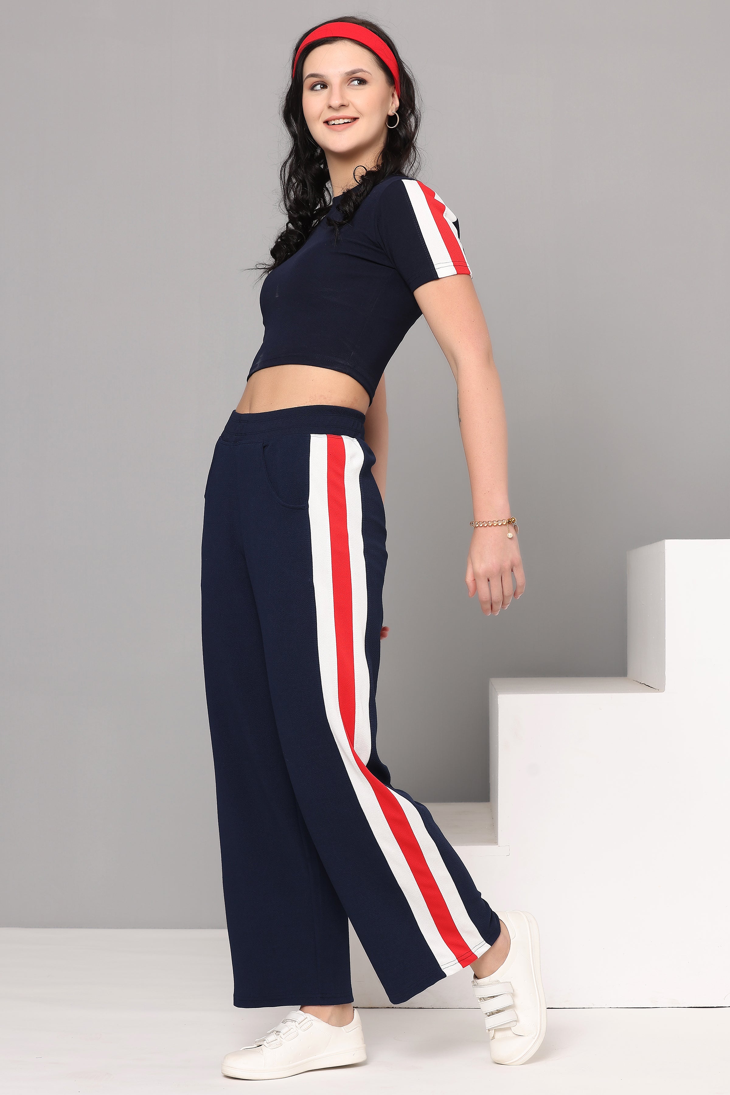 Women's Maroon Workout Crop Top & Pant Set