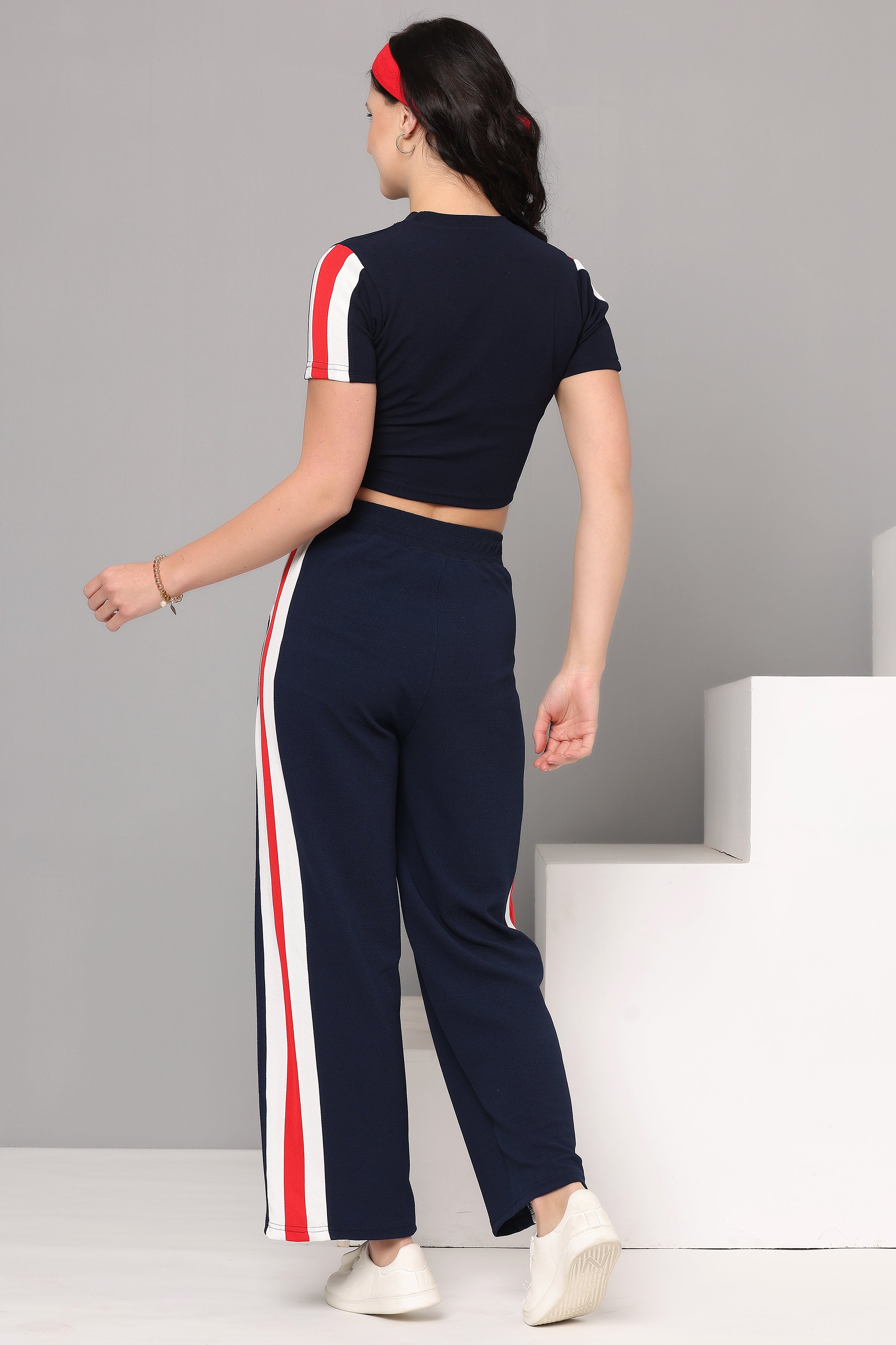 Women's Maroon Workout Crop Top & Pant Set