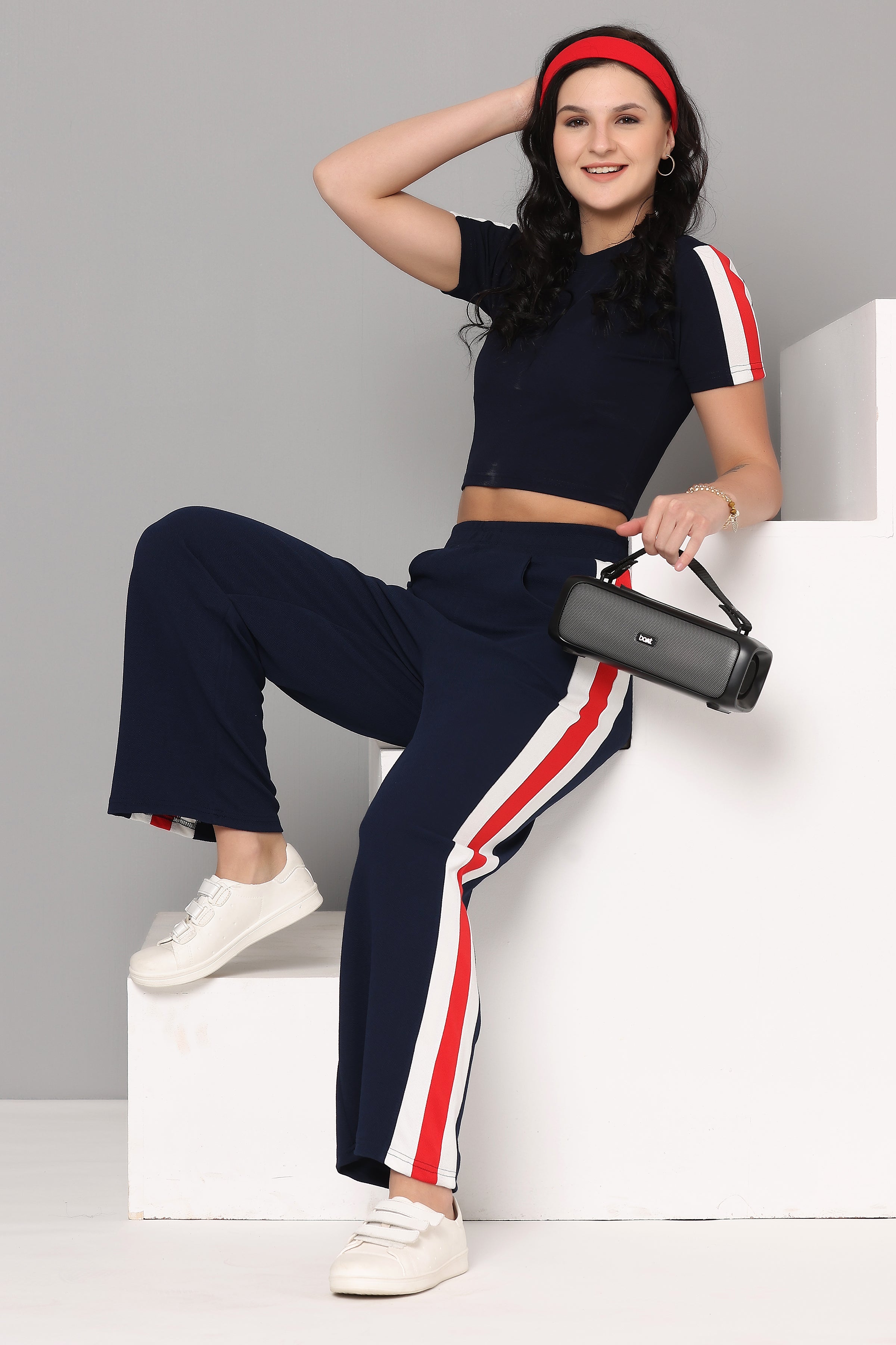 Women's Maroon Workout Crop Top & Pant Set