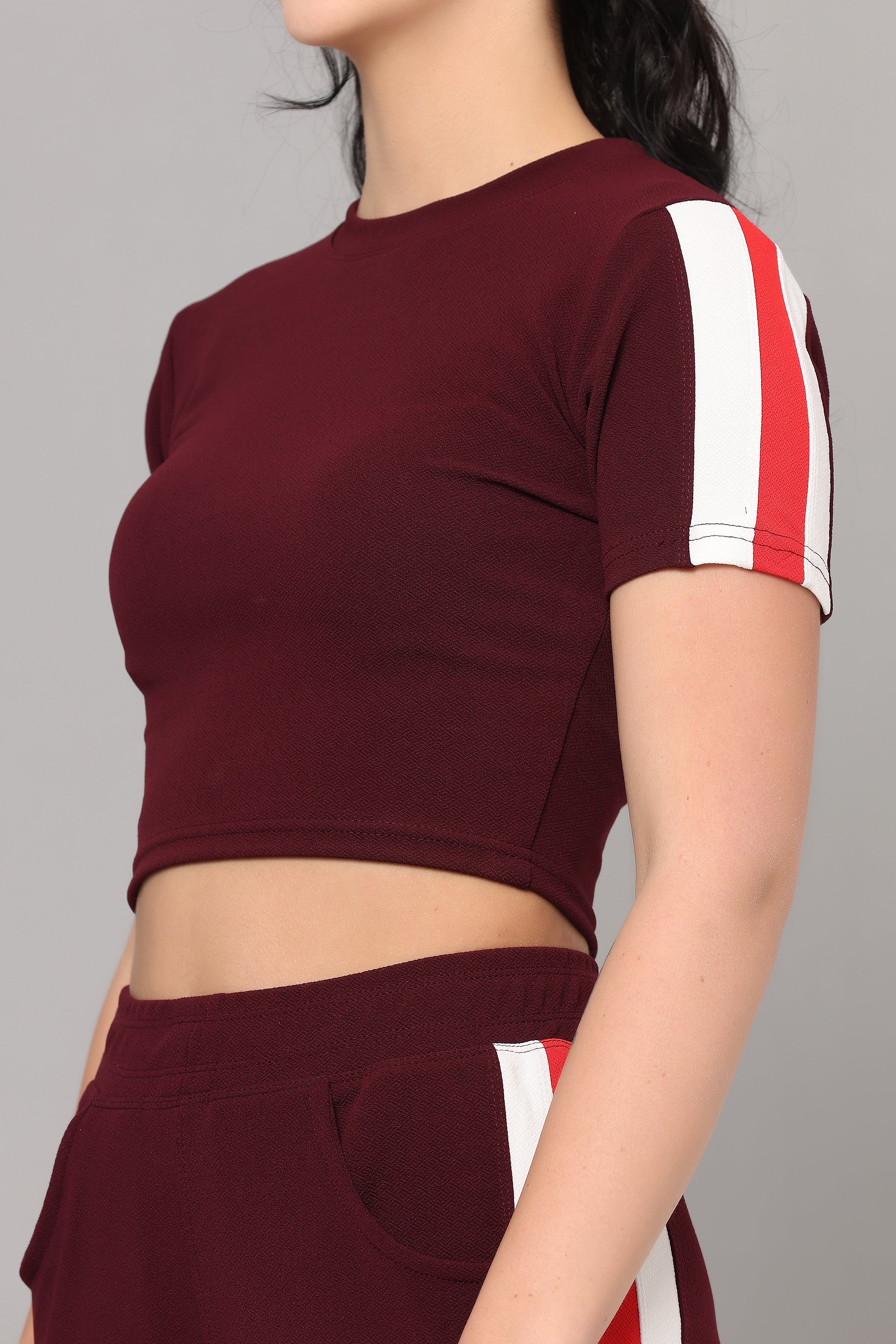 Women's Maroon Workout Crop Top & Pant Set