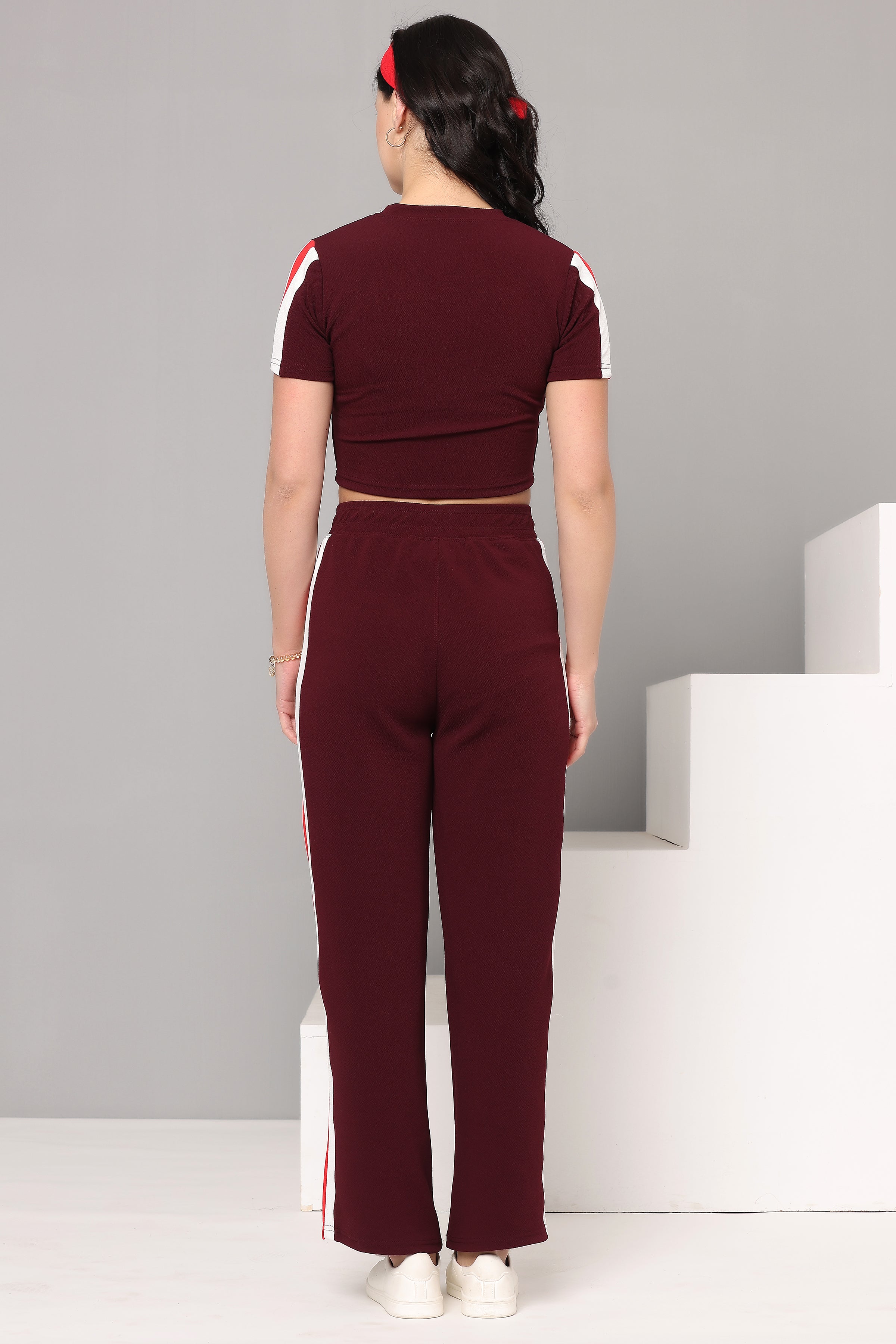 Women's Maroon Workout Crop Top & Pant Set