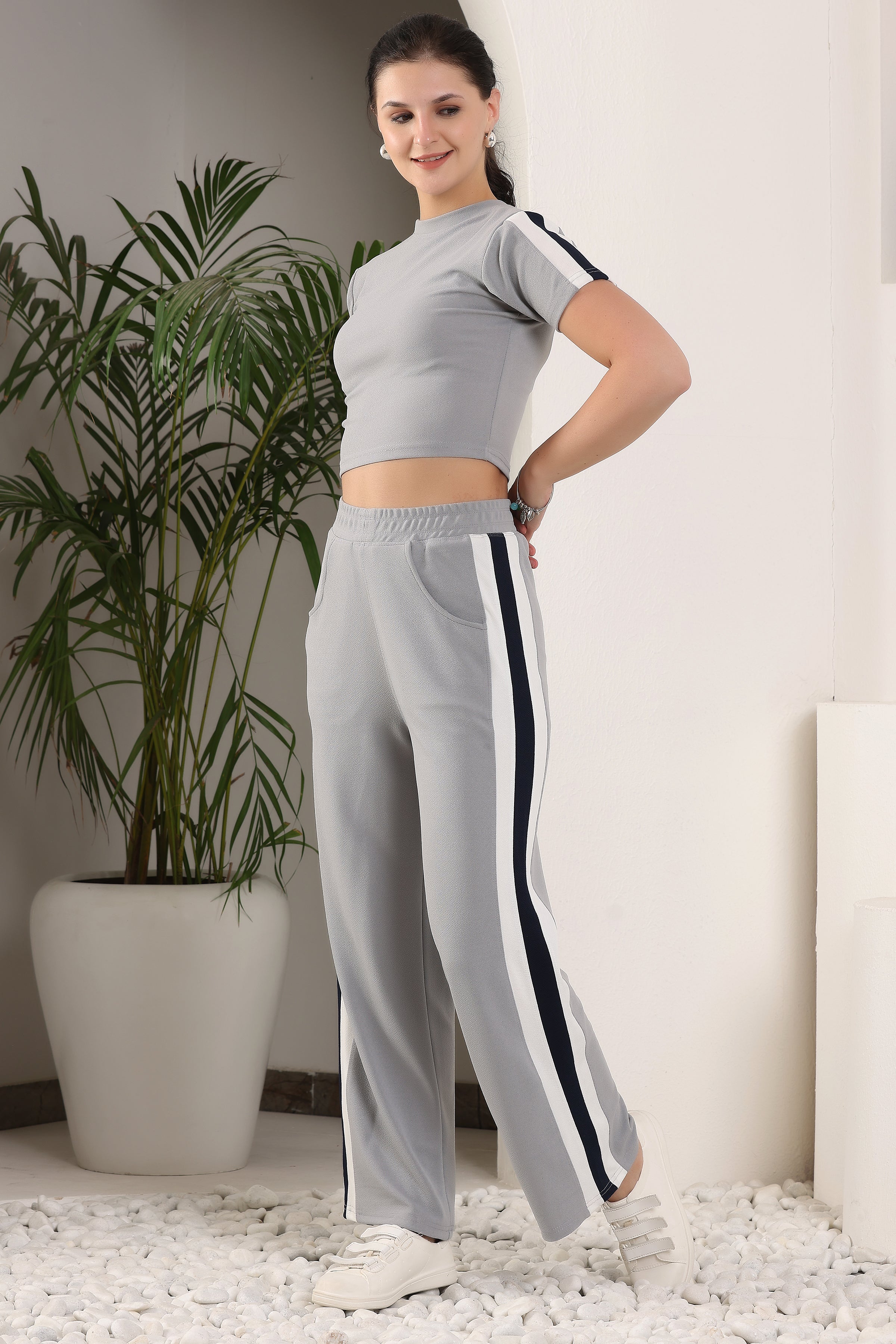 Women's Maroon Workout Crop Top & Pant Set