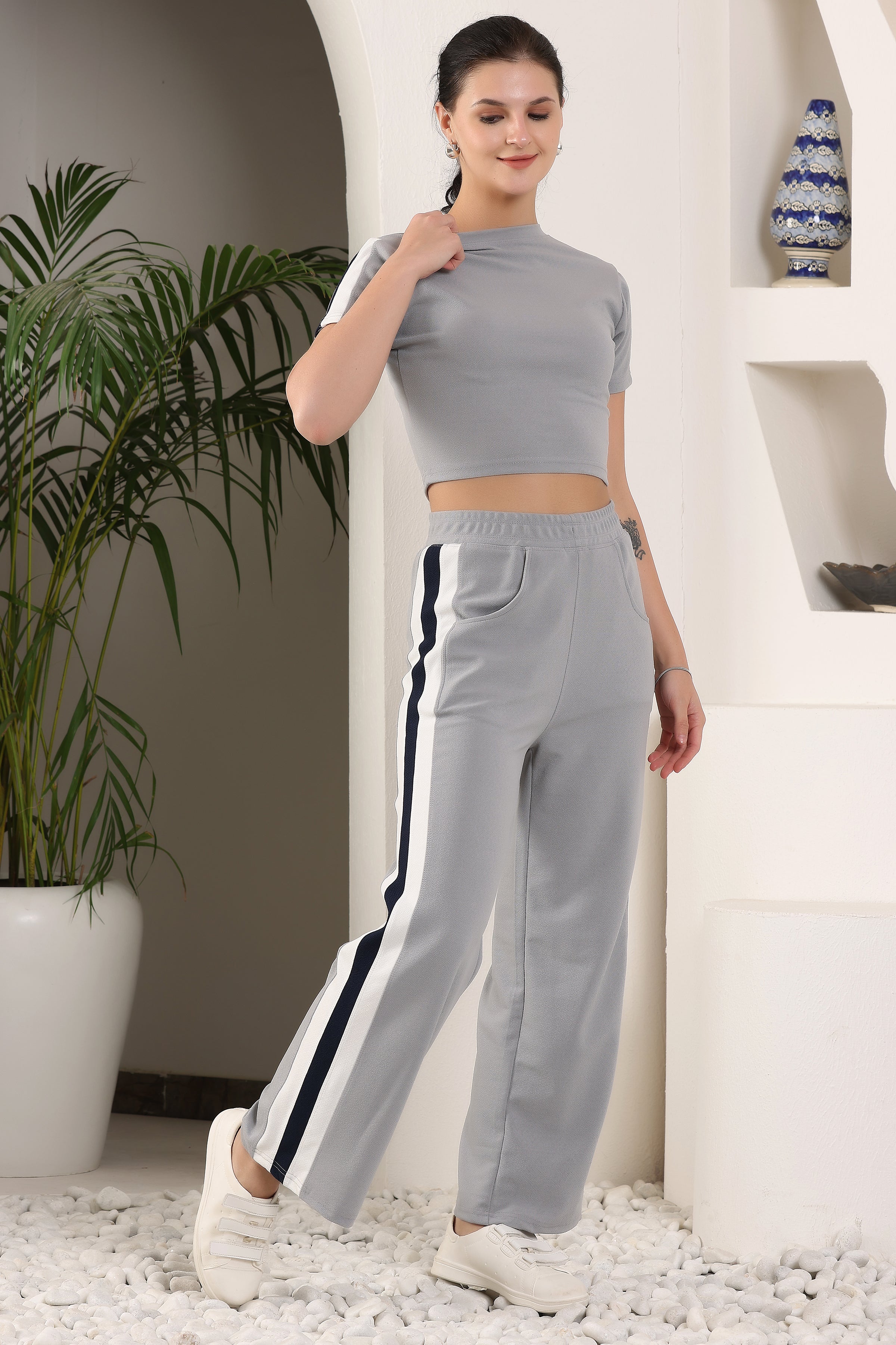 Women's Maroon Workout Crop Top & Pant Set