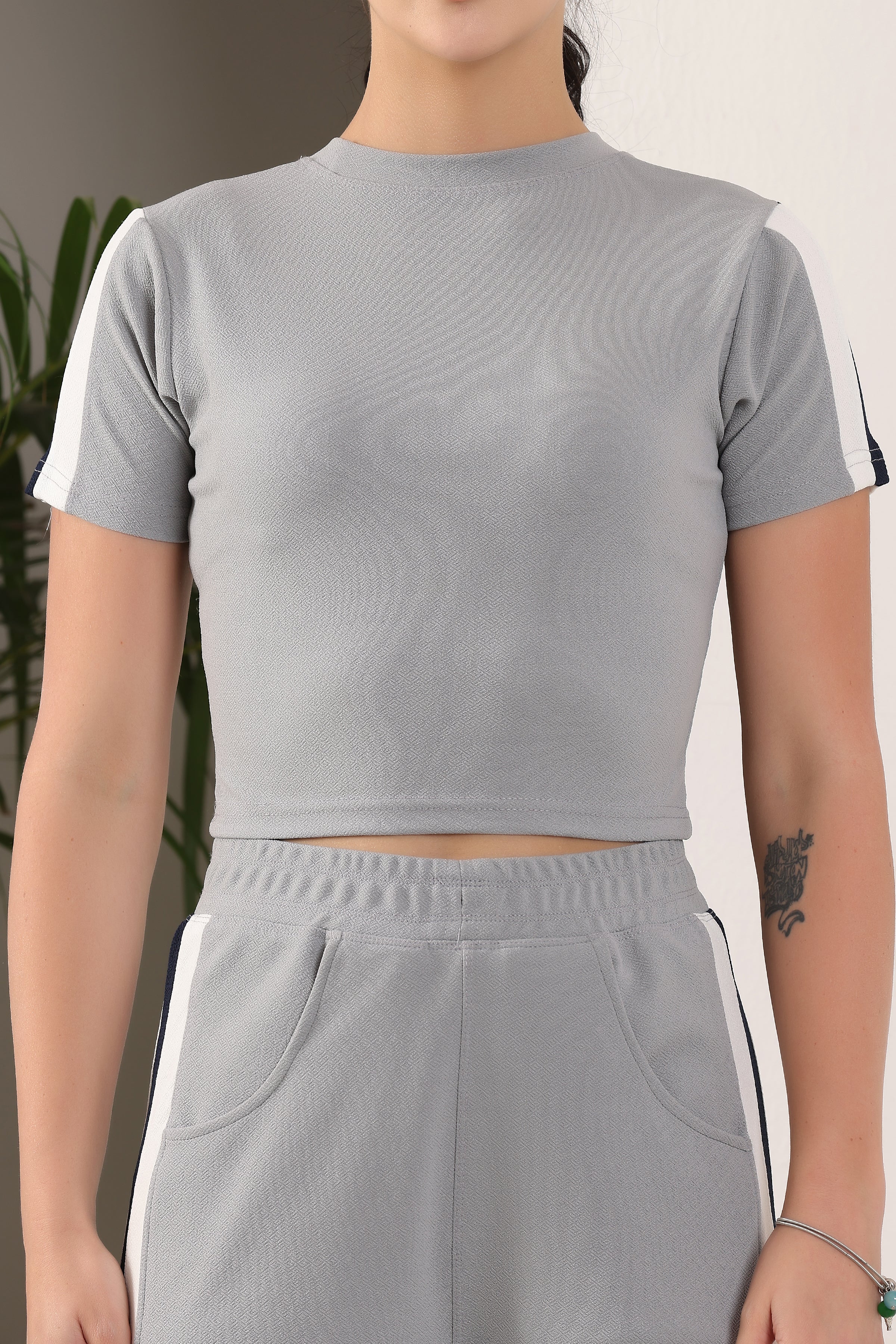 Women's Maroon Workout Crop Top & Pant Set