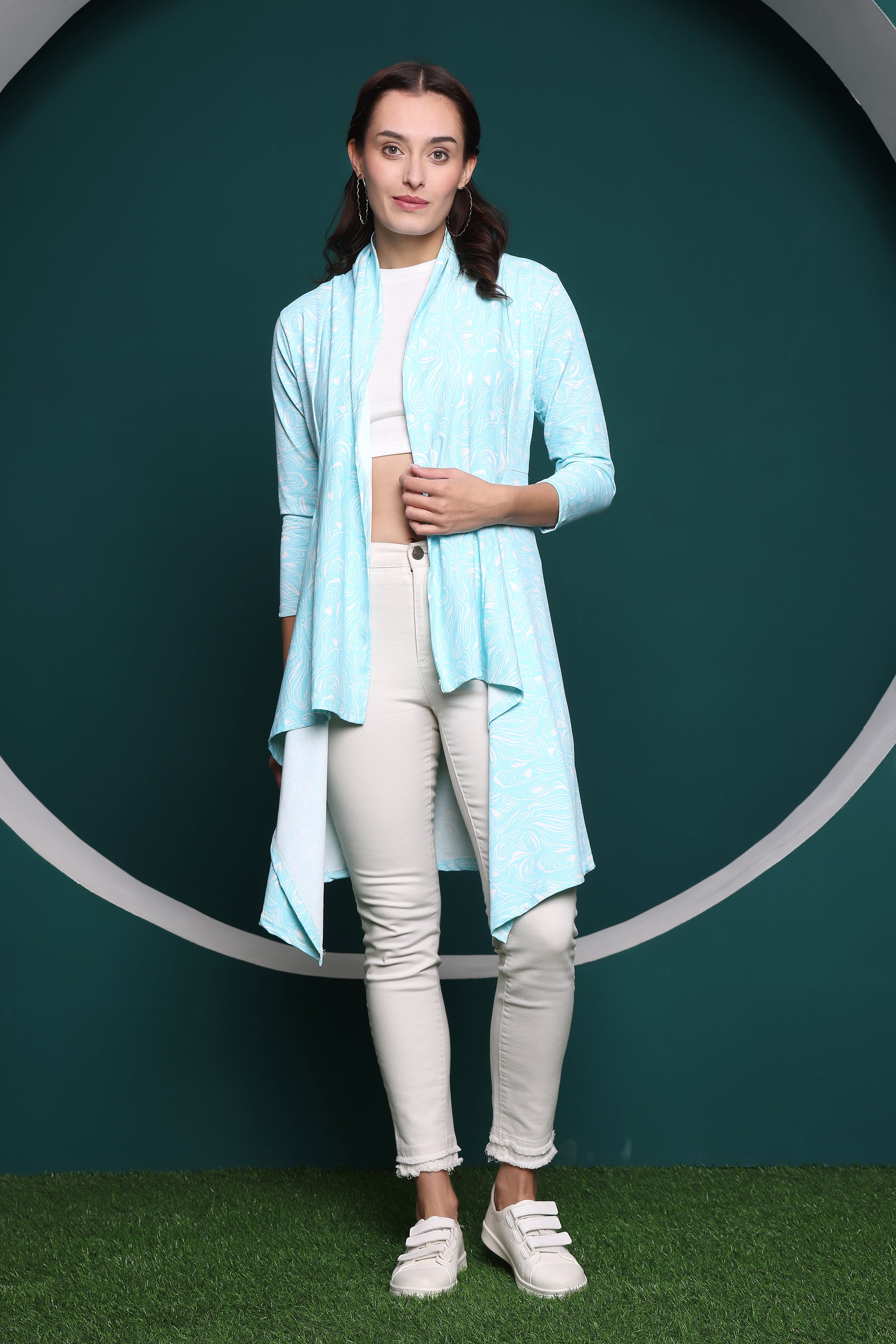Zicada Front Open Abstract Print Shrug for Women