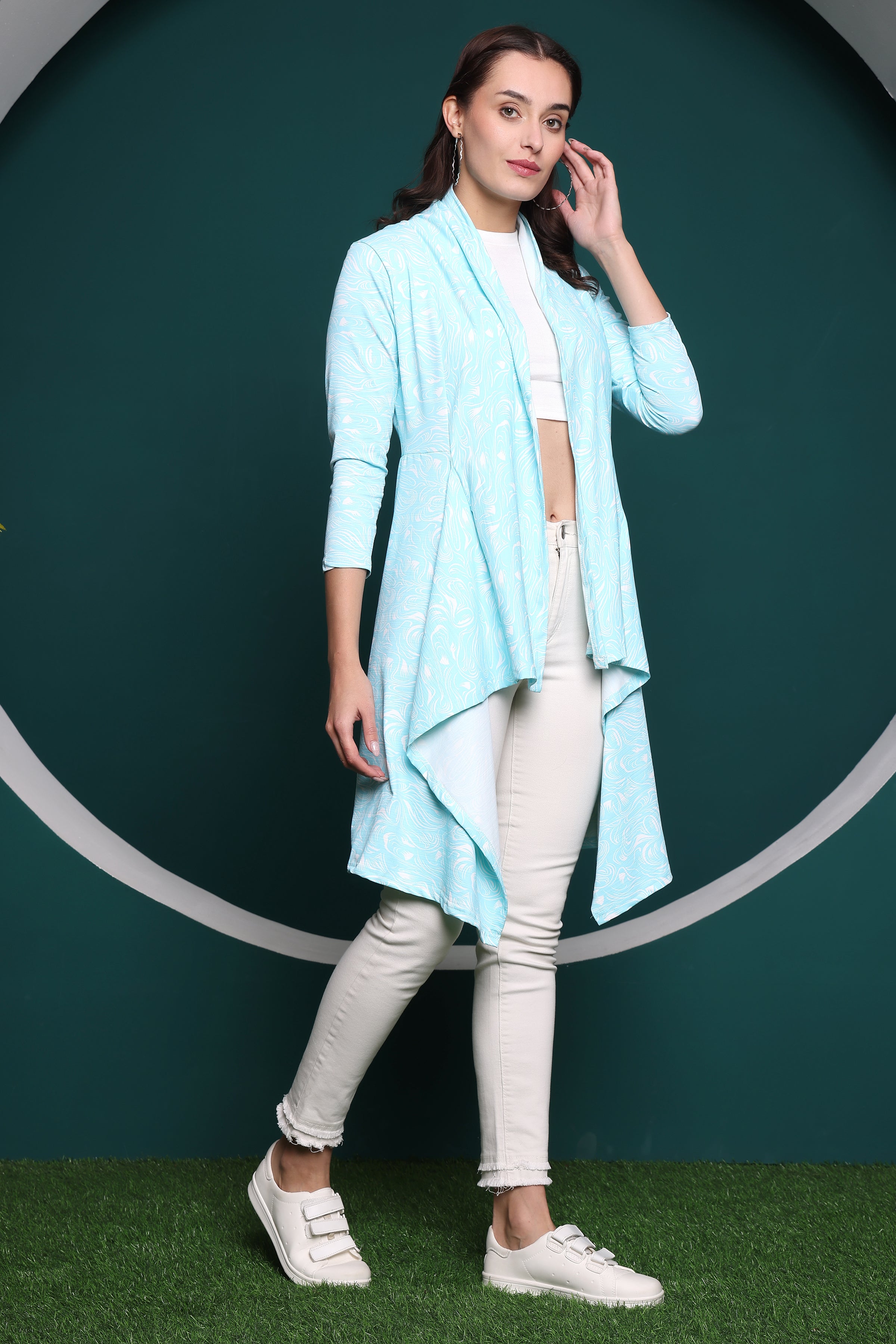 Zicada Front Open Abstract Print Shrug for Women