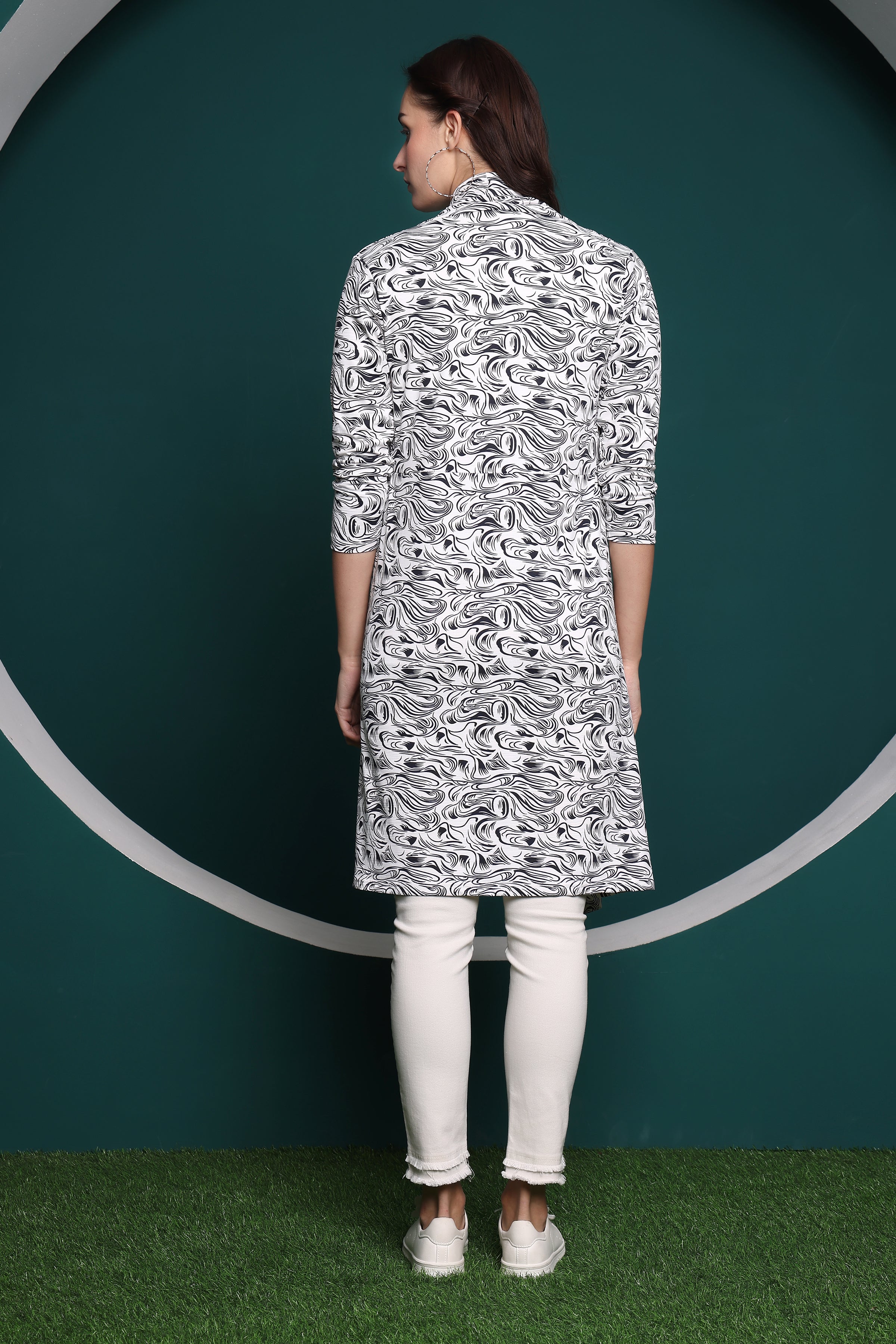 Zicada Front Open Abstract Print Shrug for Women