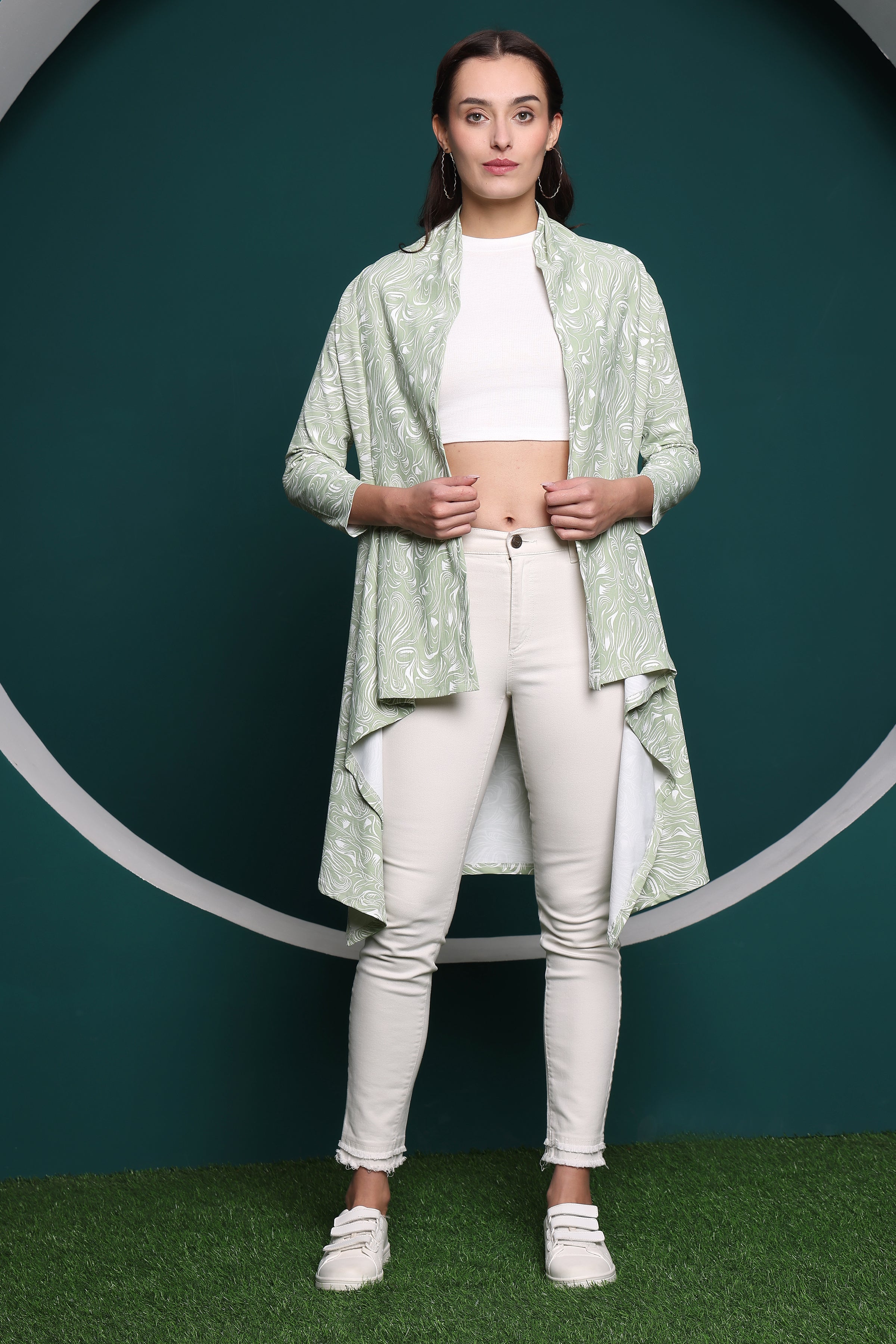Zicada Front Open Abstract Print Shrug for Women