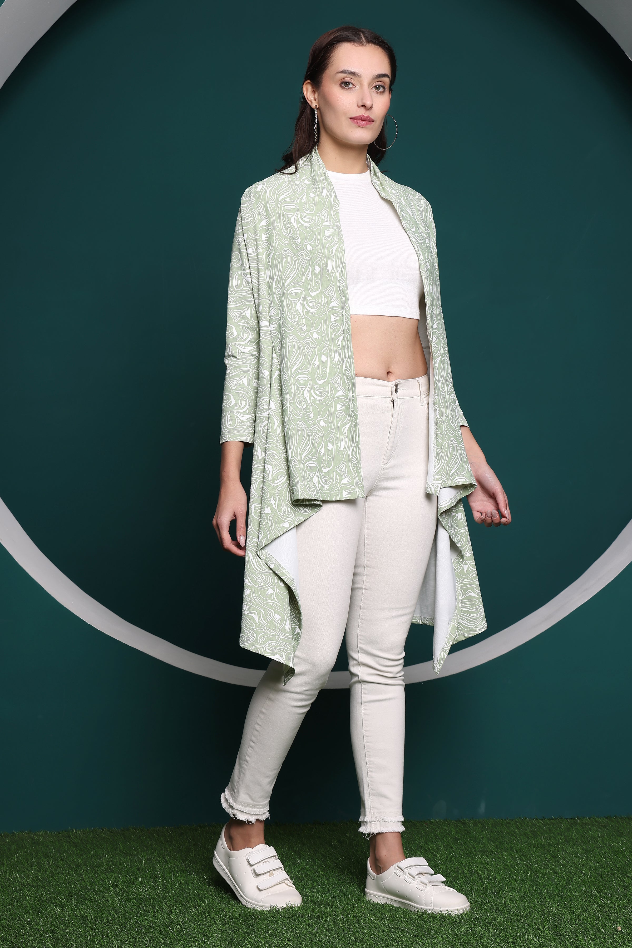 Zicada Front Open Abstract Print Shrug for Women