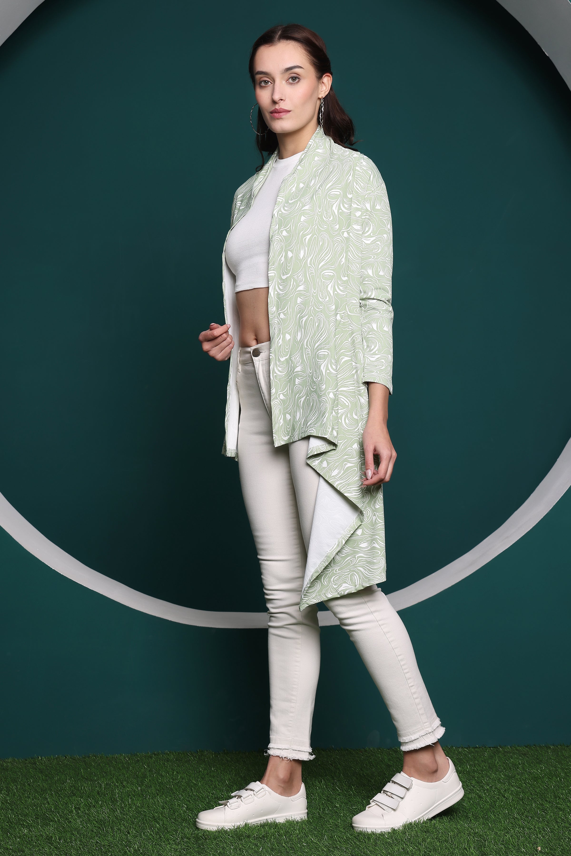 Zicada Front Open Abstract Print Shrug for Women