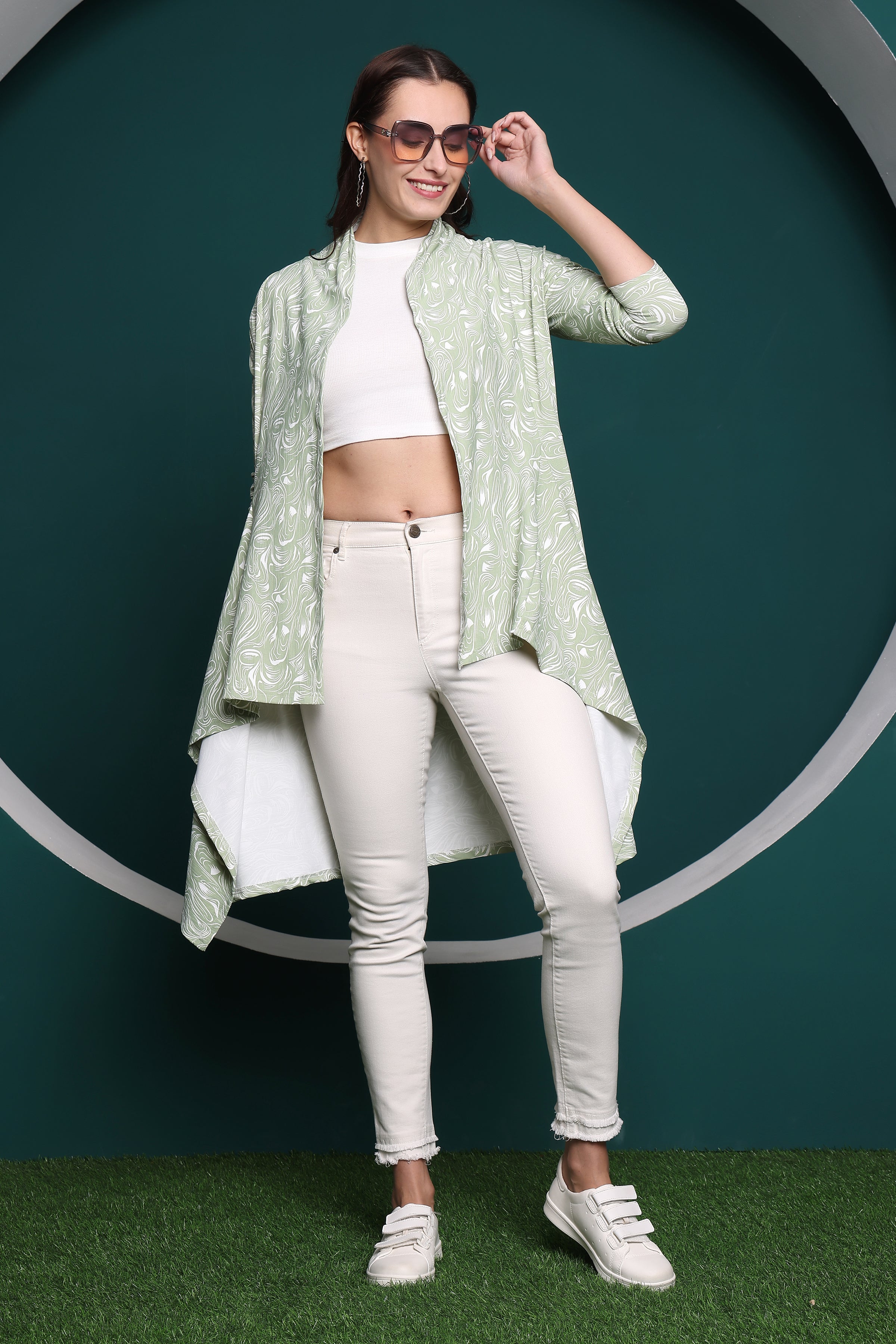 Zicada Front Open Abstract Print Shrug for Women