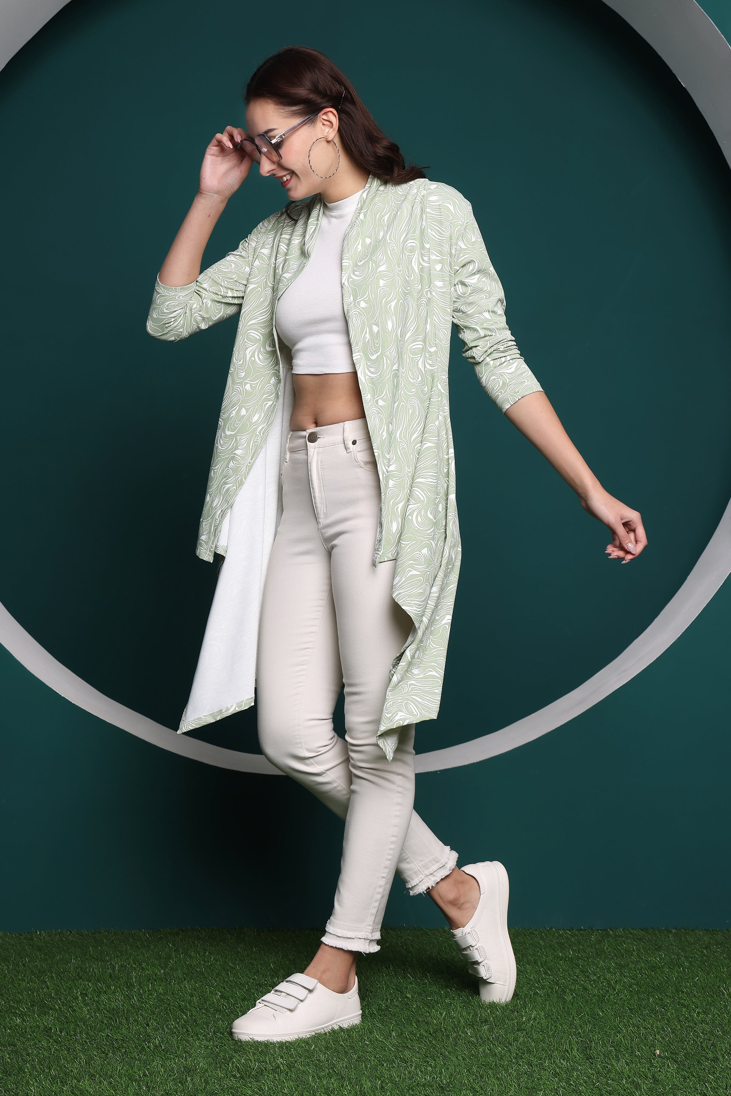Zicada Front Open Abstract Print Shrug for Women