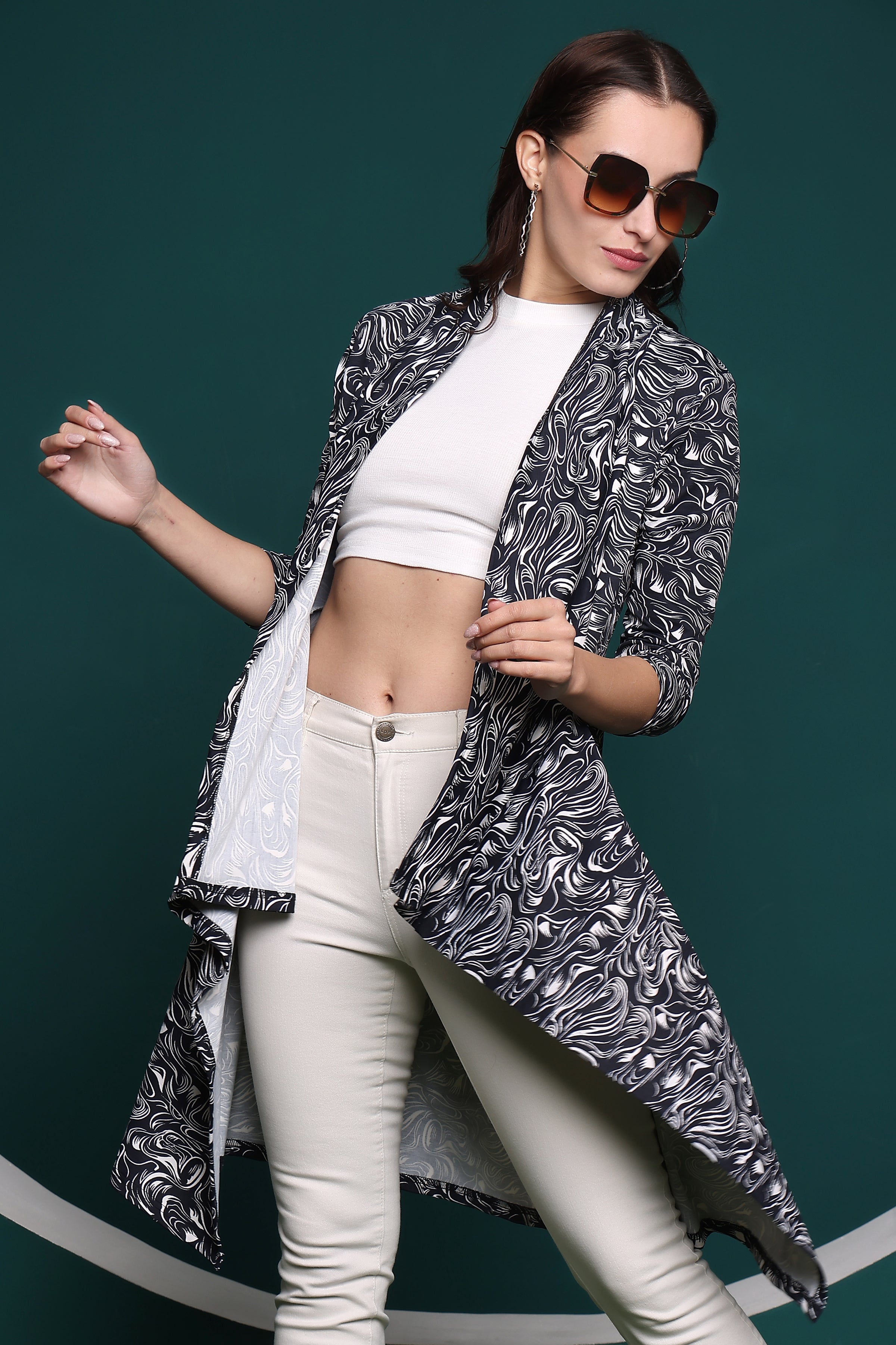 Zicada Front Open Abstract Print Shrug for Women