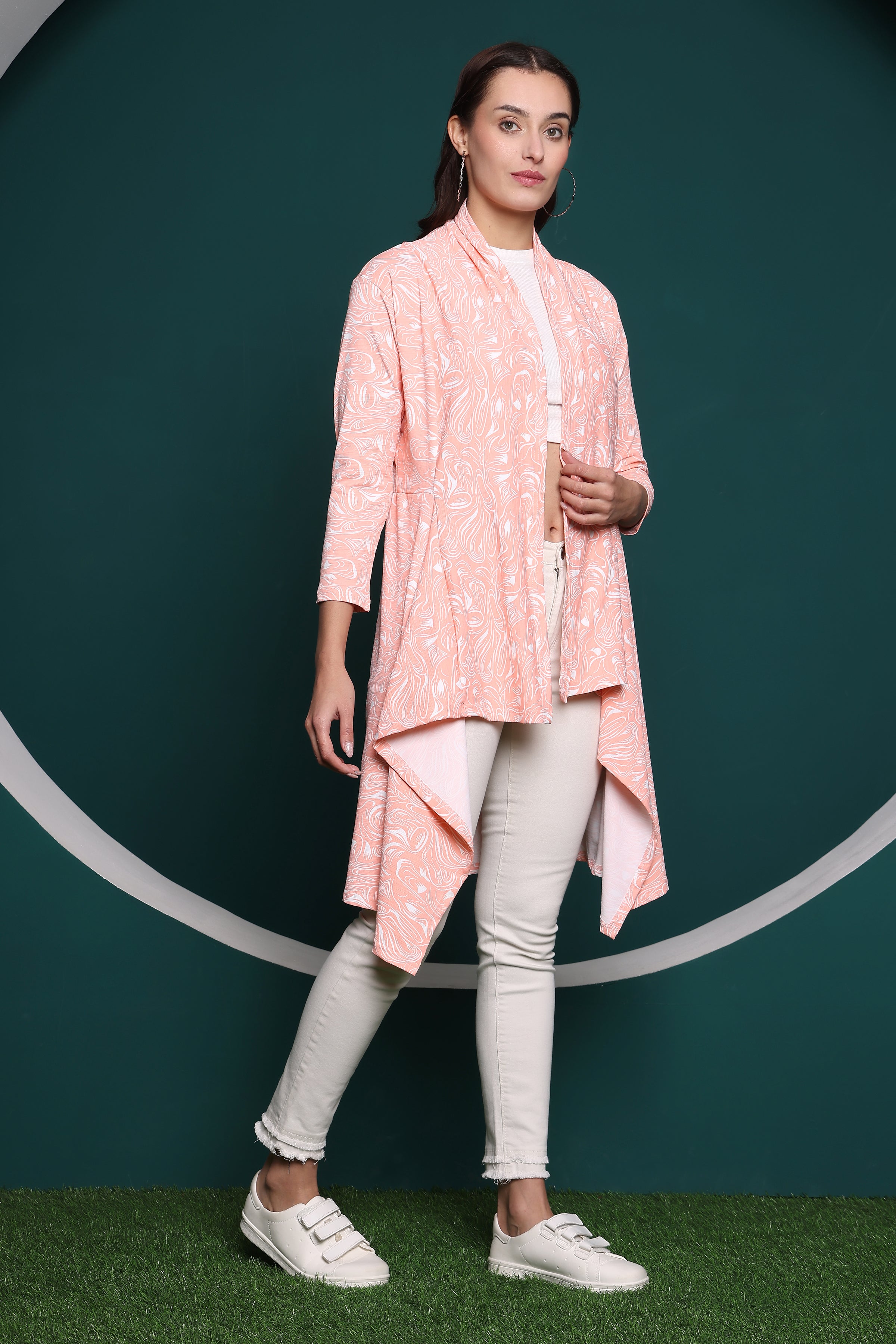 Zicada Front Open Abstract Print Shrug for Women