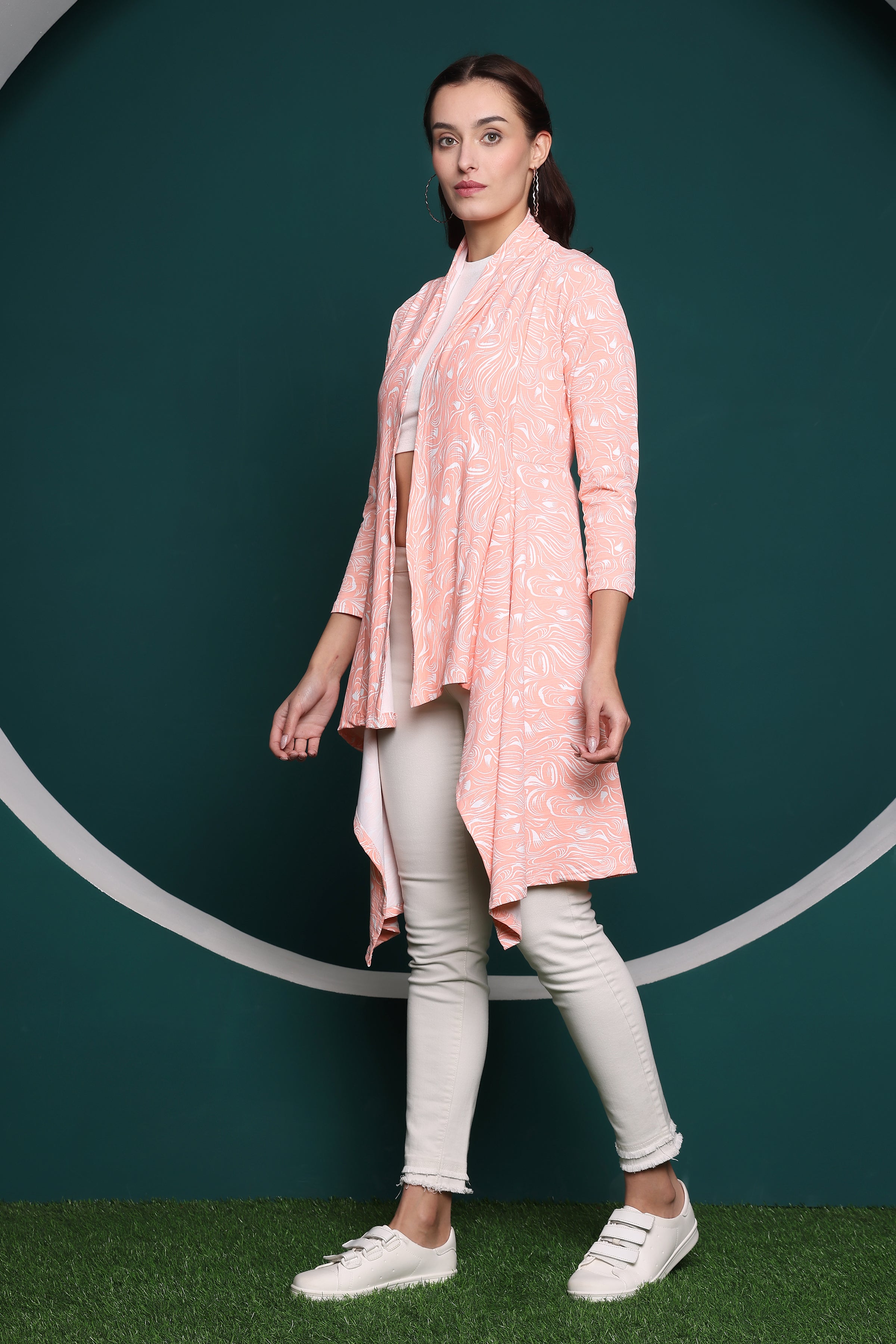 Zicada Front Open Abstract Print Shrug for Women