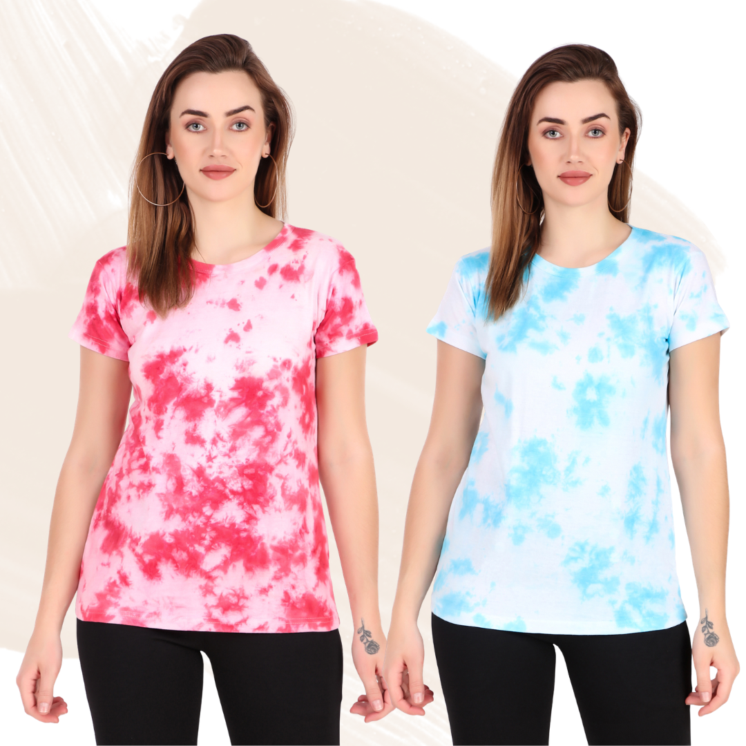 Zicada Women’s Tie-Dye Printed T-Shirt | Stylish Casual Round Neck Short Sleeve Tee