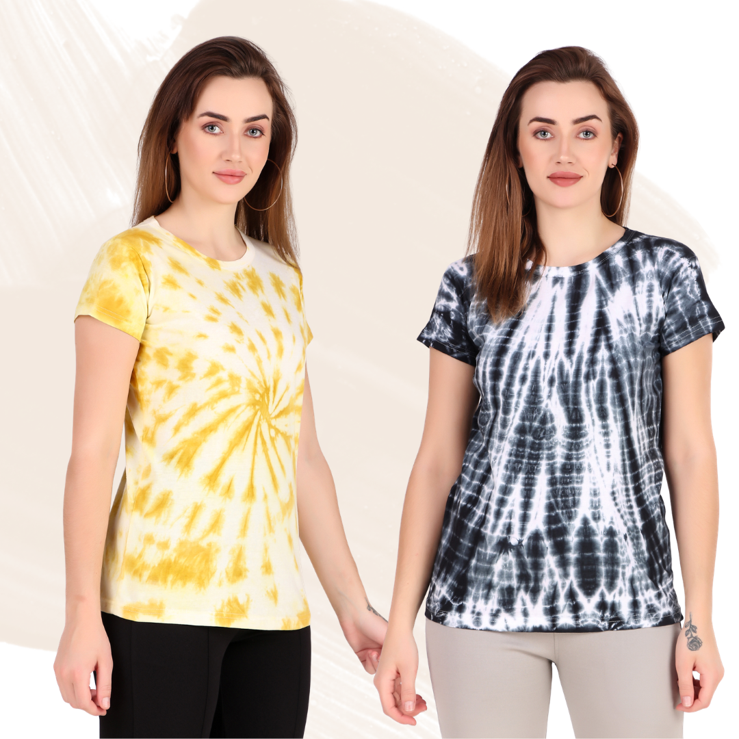 Zicada Women’s Tie-Dye Printed T-Shirt | Stylish Casual Round Neck Short Sleeve Tee