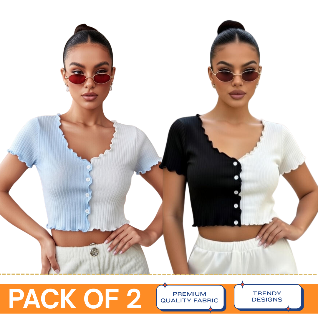 Zicada Women’s Button Front Crop Top | Stylish Short Sleeve Casual Crop T-Shirt | Trendy Summer Wear