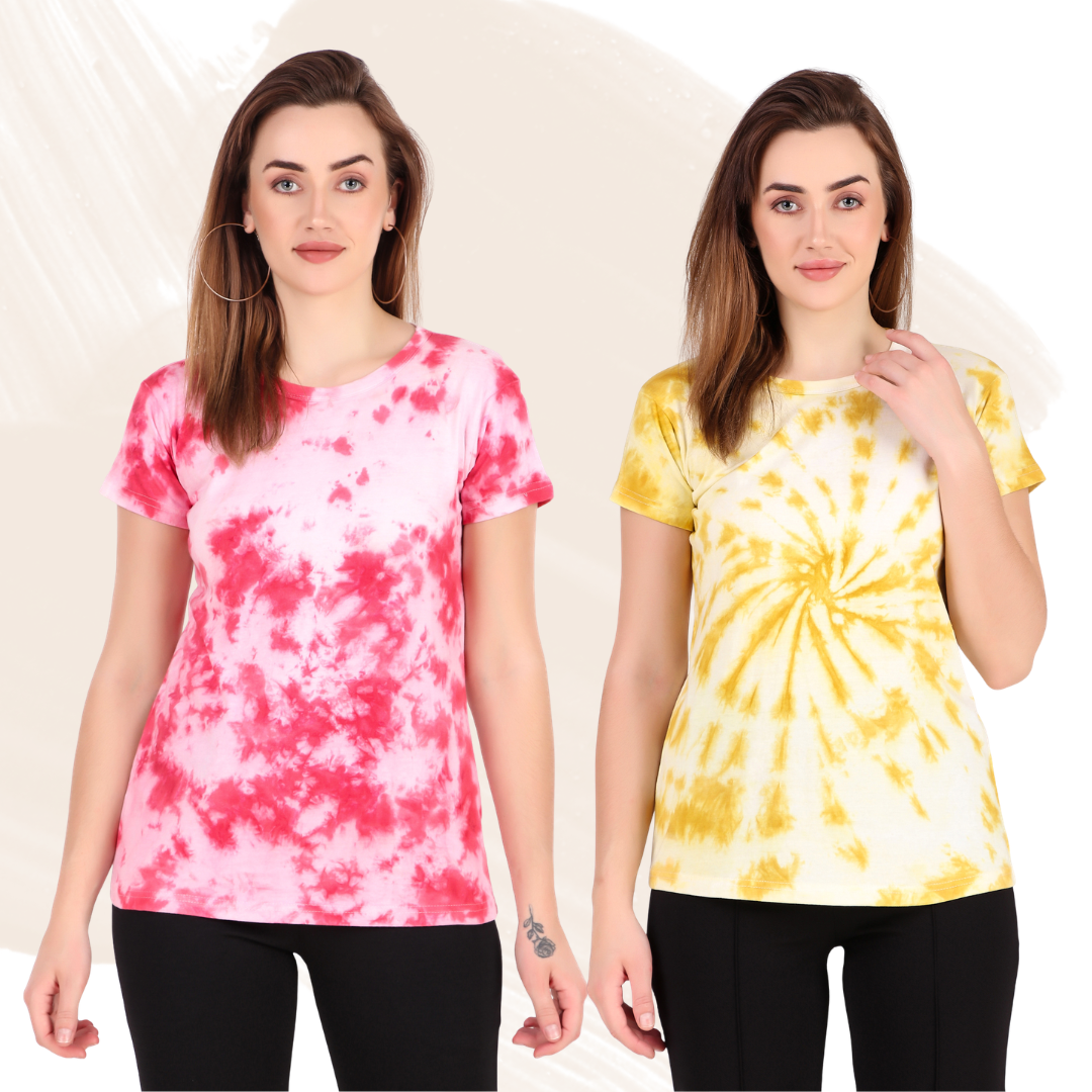 Zicada Women’s Tie-Dye Printed T-Shirt | Stylish Casual Round Neck Short Sleeve Tee