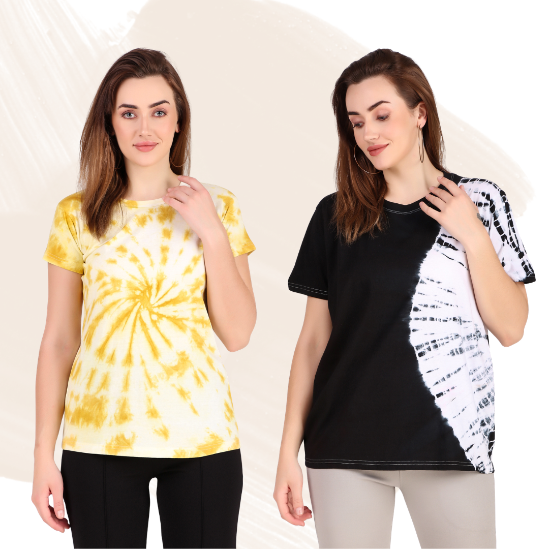 Zicada Women’s Tie-Dye Printed T-Shirt | Stylish Casual Round Neck Short Sleeve Tee