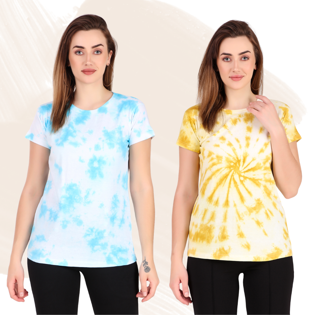 Zicada Women’s Tie-Dye Printed T-Shirt | Stylish Casual Round Neck Short Sleeve Tee