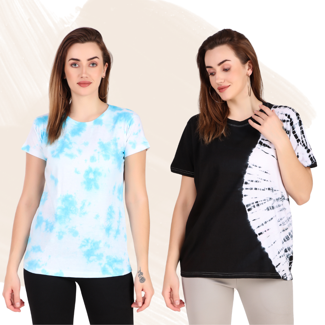 Zicada Women’s Tie-Dye Printed T-Shirt | Stylish Casual Round Neck Short Sleeve Tee