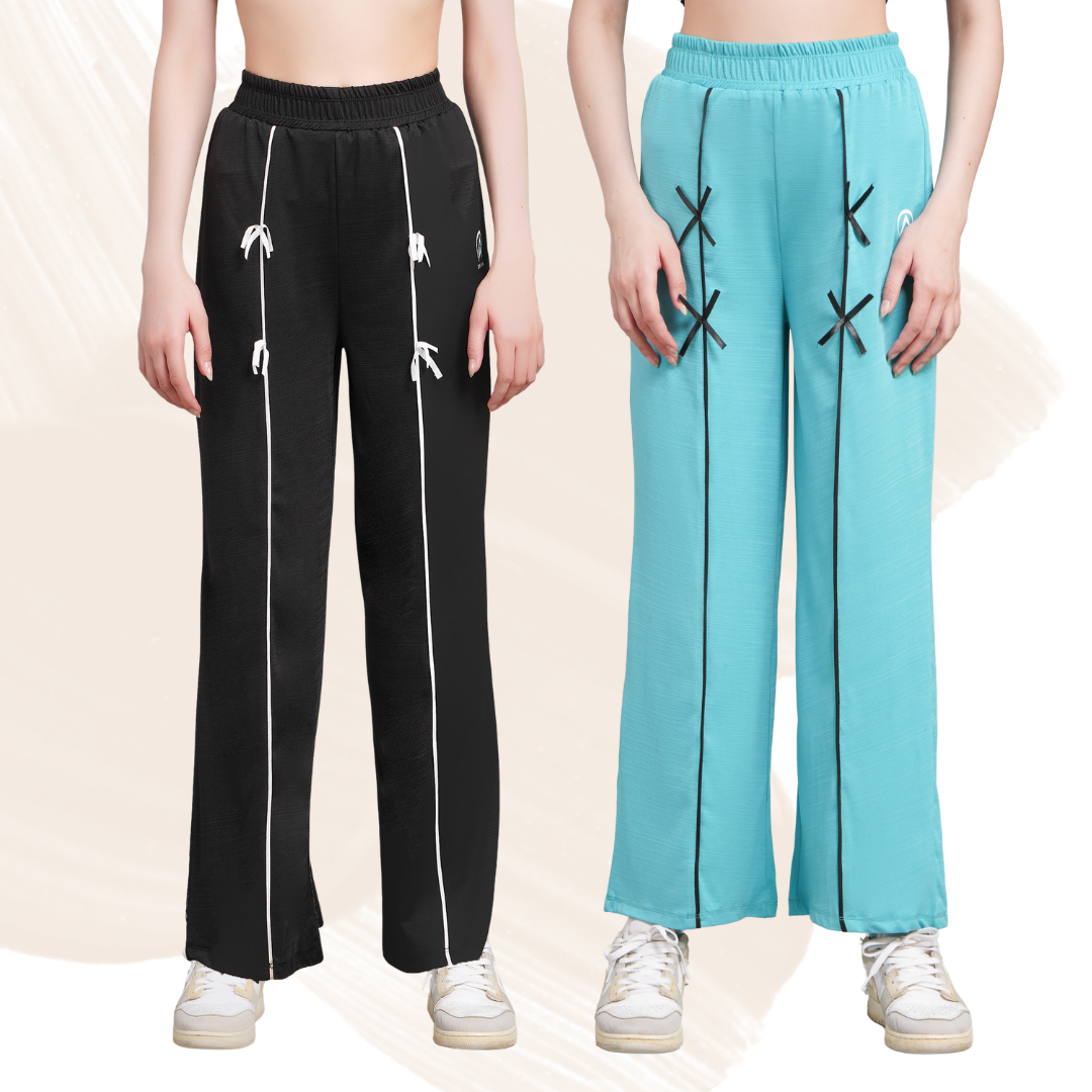 Zicada Women’s Stylish Straight Fit Track Pants | Casual Sports Jogger Pants with Elastic Waist | Comfortable Daily Wear Sky Combo