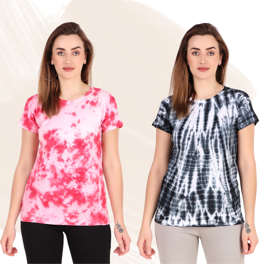 Zicada Women’s Tie-Dye Printed T-Shirt | Stylish Casual Round Neck Short Sleeve Tee