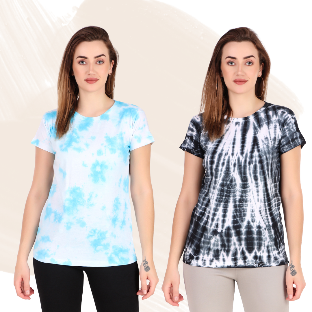 Zicada Women’s Tie-Dye Printed T-Shirt | Stylish Casual Round Neck Short Sleeve Tee