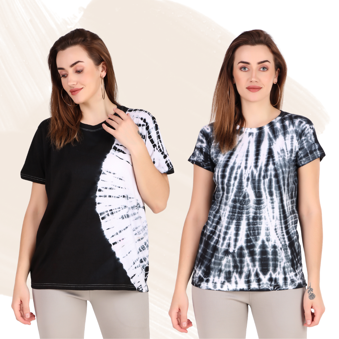 Zicada Women’s Tie-Dye Printed T-Shirt | Stylish Casual Round Neck Short Sleeve Tee