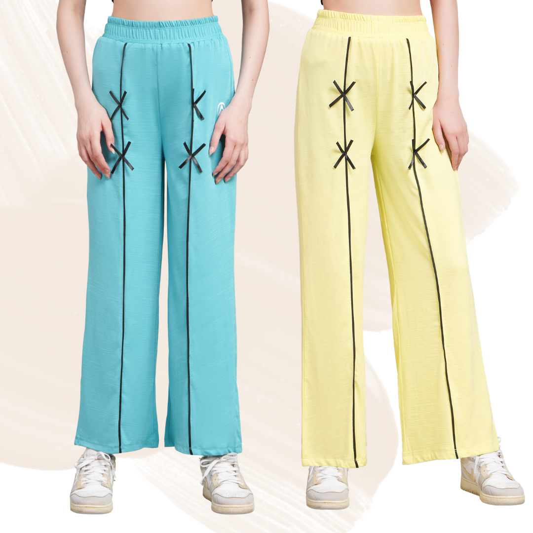 Zicada Women’s Stylish Straight Fit Track Pants | Casual Sports Jogger Pants with Elastic Waist | Comfortable Daily Wear Sky Combo