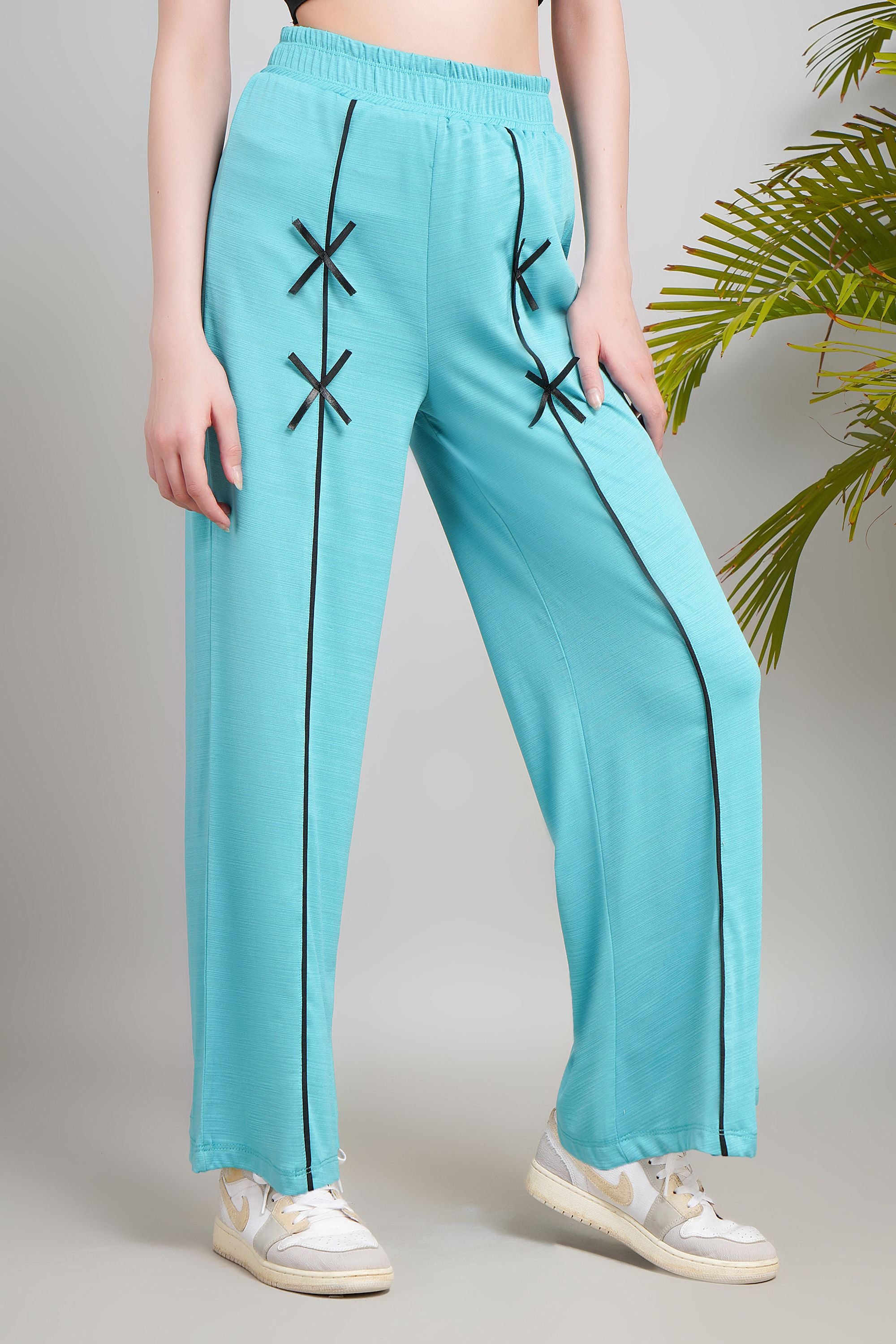 Zicada Women’s Stylish Straight Fit Track Pants | Casual Sports Jogger Pants with Elastic Waist | Comfortable Daily Wear Sky Combo