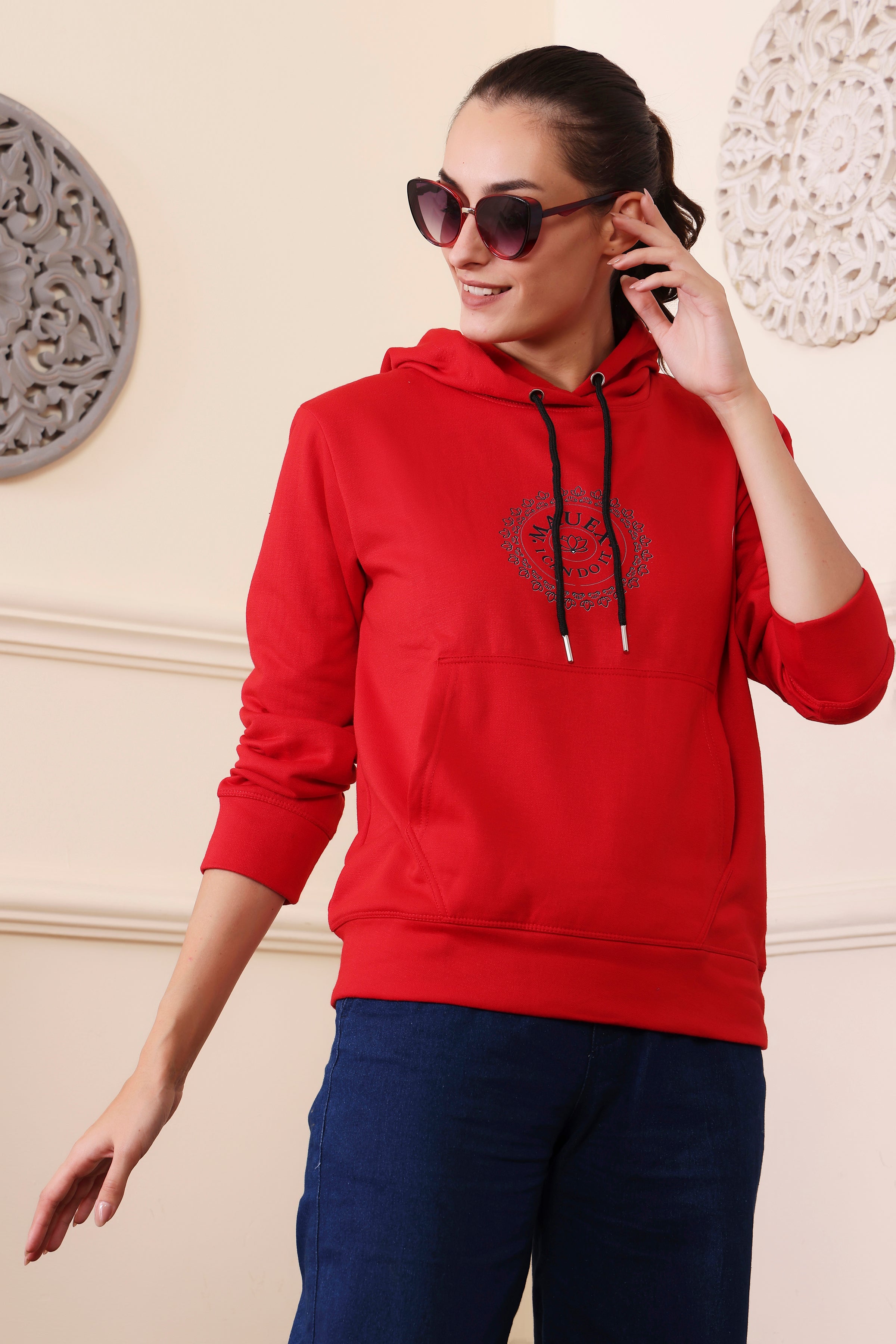 Women's Sweatshirts Cotton Regular Fit Hooded Neck with Hoodies, Womens Casual Hoodies Fleece Material Long Sleeves Solid Sweatshirt with Pockets, Oversized Hoodies