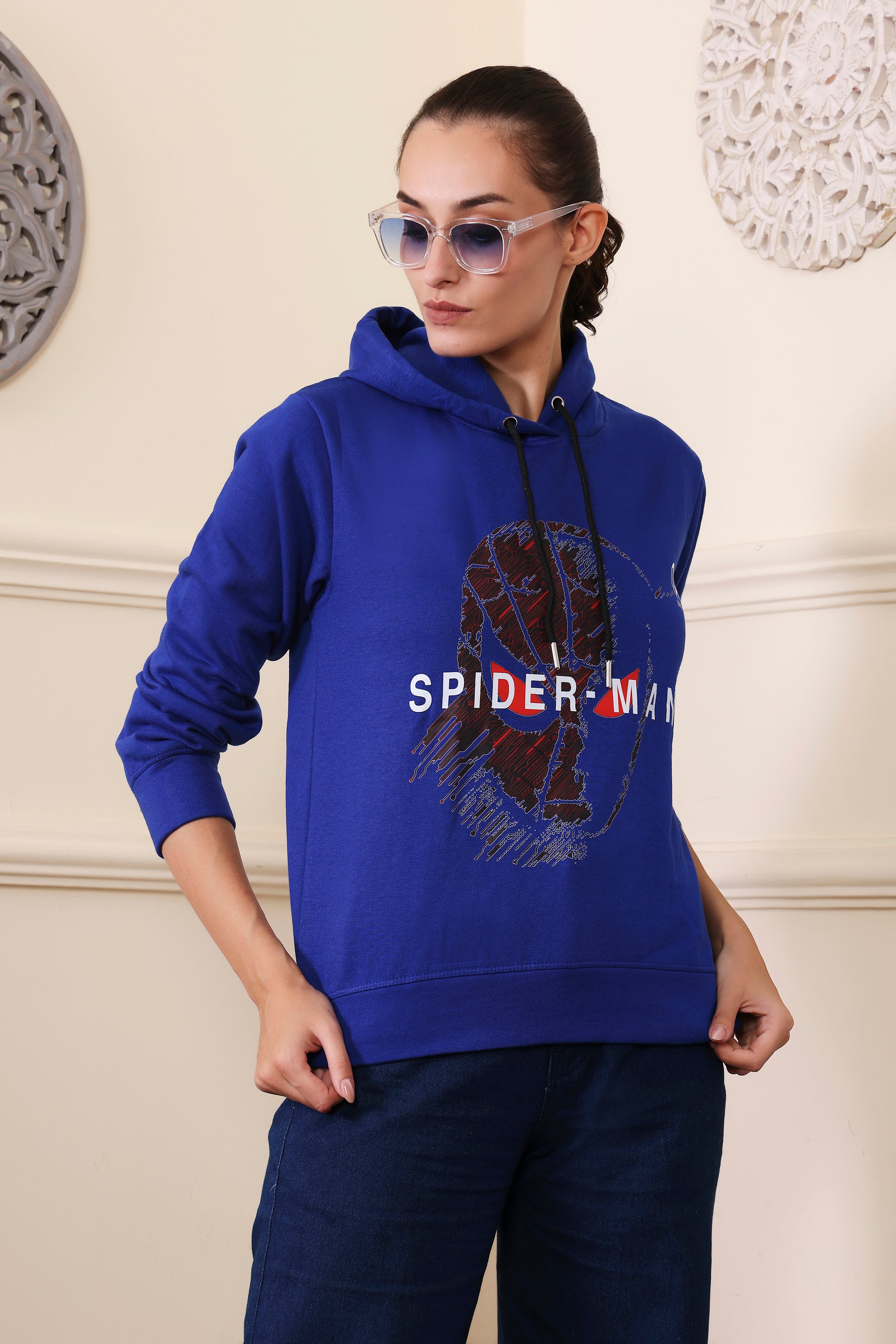 Women's Sweatshirts Cotton Regular Fit Hooded Neck with Hoodies, Womens Casual Hoodies Fleece Material Long Sleeves Solid Sweatshirt with Pockets