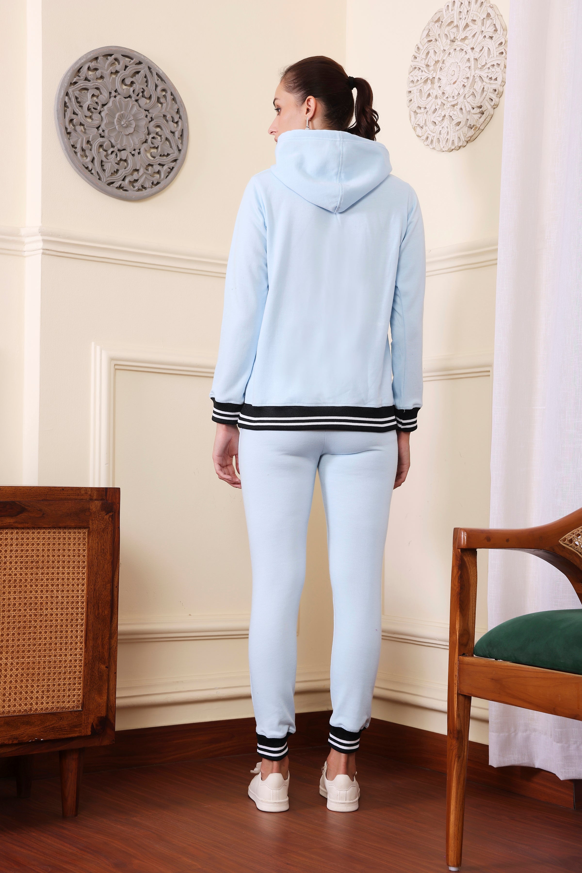Women's Winter Tracksuit Set – Fleece-Lined, Windproof Jacket and Pants with Pockets | Warm Cotton Printed Co-ord for Running, Gym, or Casual Wear