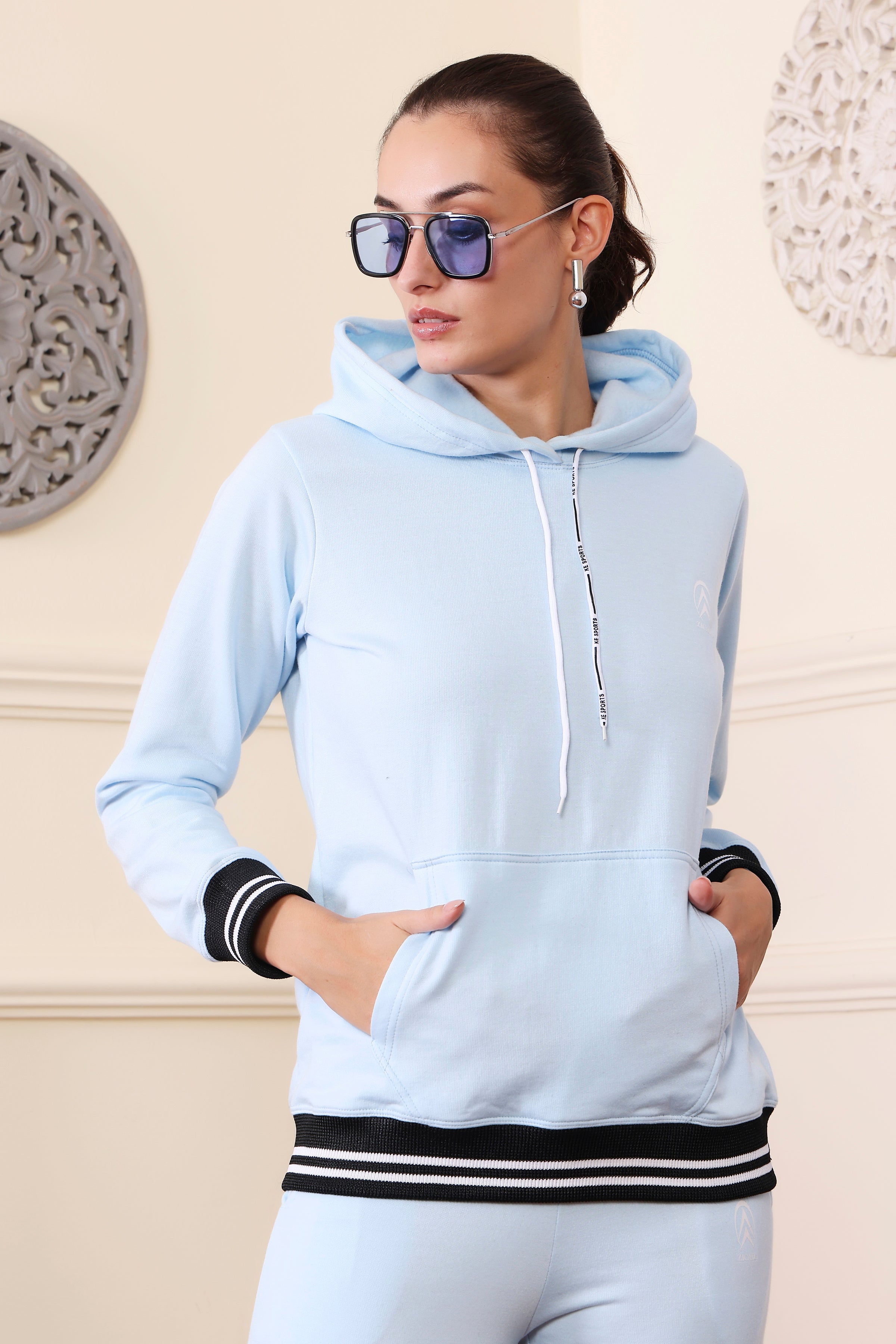 Women's Winter Tracksuit Set – Fleece-Lined, Windproof Jacket and Pants with Pockets | Warm Cotton Printed Co-ord for Running, Gym, or Casual Wear