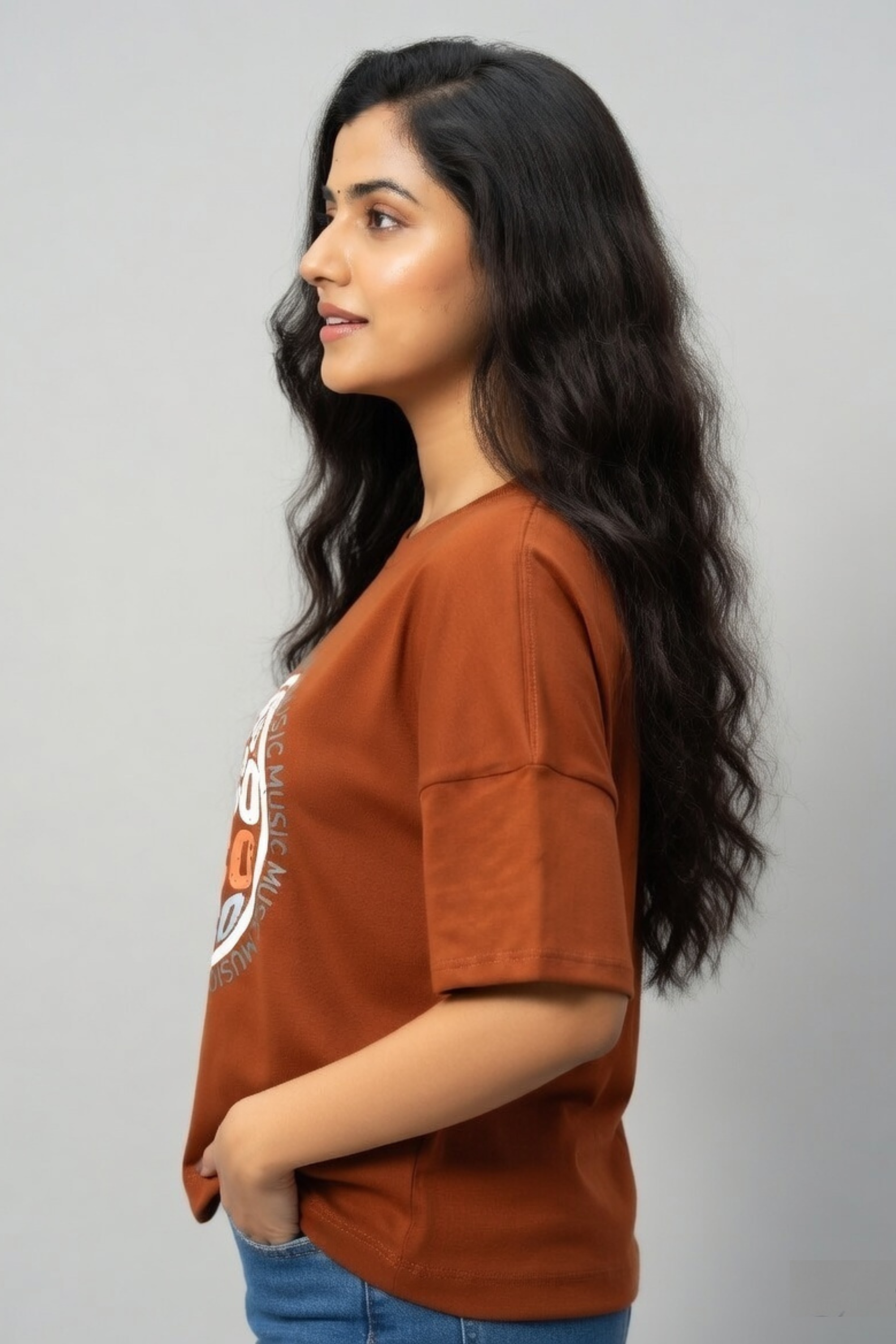 Zicada Rust Brown Oversized Disco Graphic T-Shirt for Girls & Women | Printed T-shirt for Girls