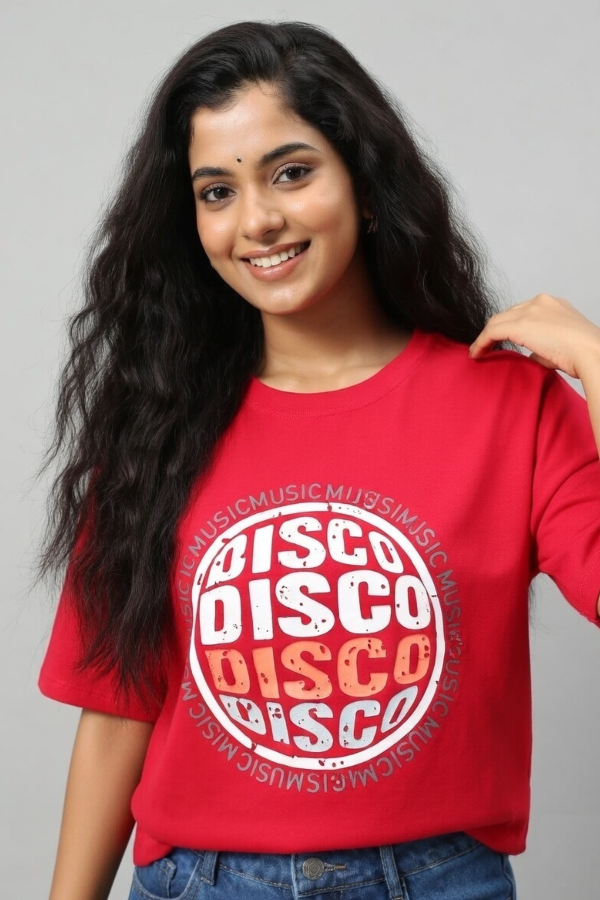 Zicada Pink Oversized Disco Graphic Printed T-Shirt for Girls & Women | T-shirt for women