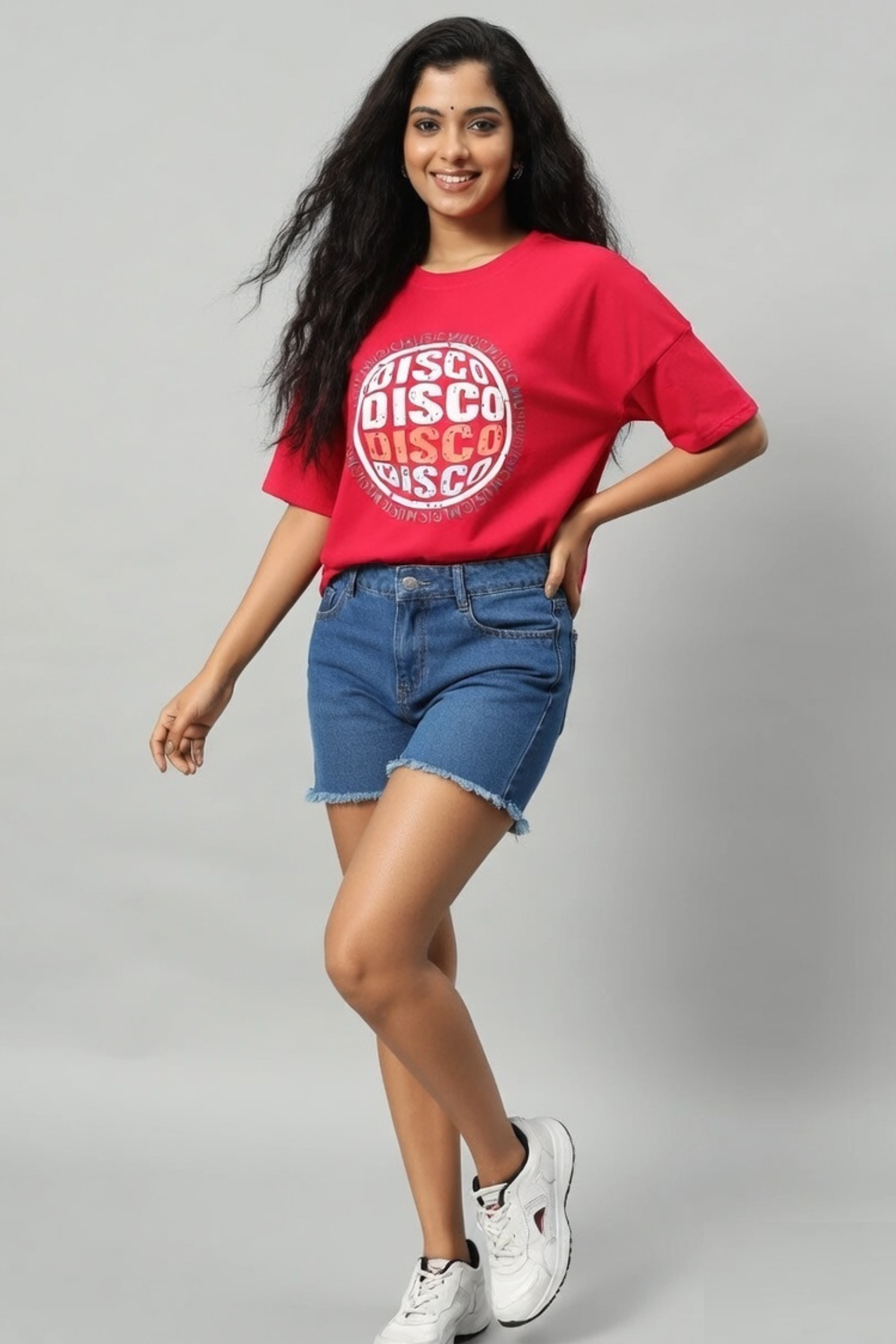 Zicada Pink Oversized Disco Graphic Printed T-Shirt for Girls & Women | T-shirt for women