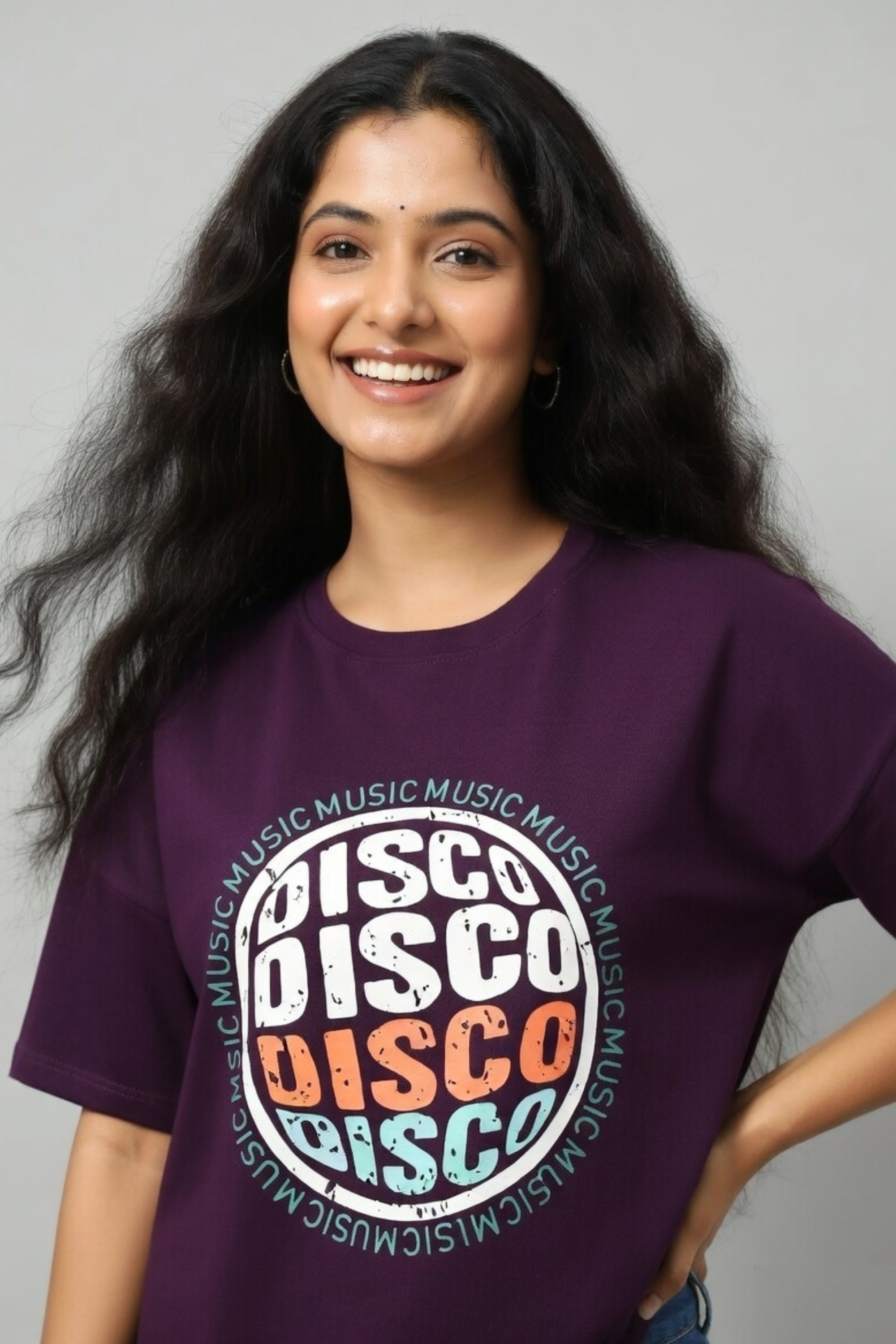 Zicada Oversized Disco Graphic Printed T-Shirt for Girls & Women | T-shirt