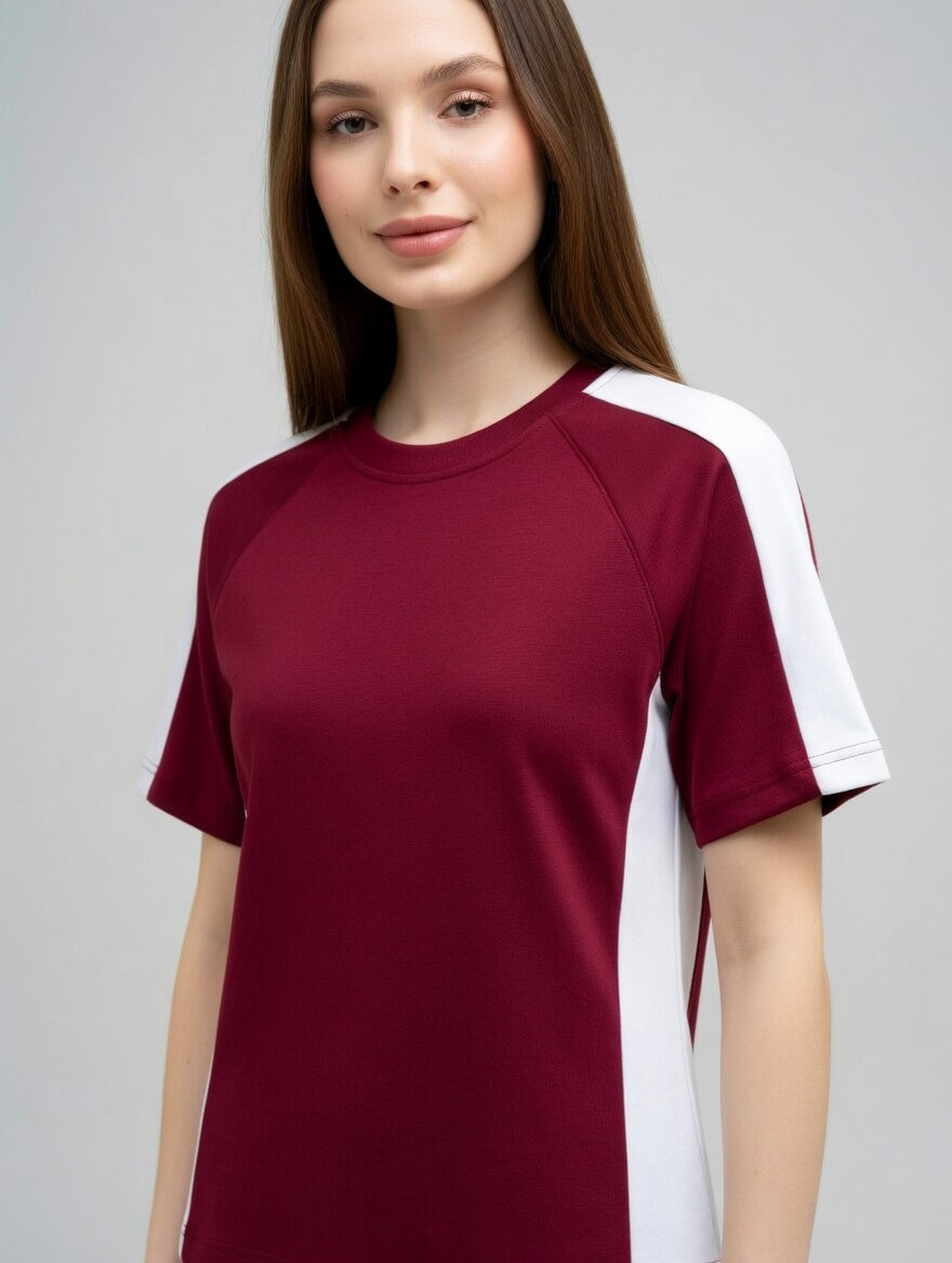 Women Activewear Co-Ord Set | T-Shirt & Track Pant Set | Gym & Sports Wear | Casual & Running Outfit for Women - Maroon
