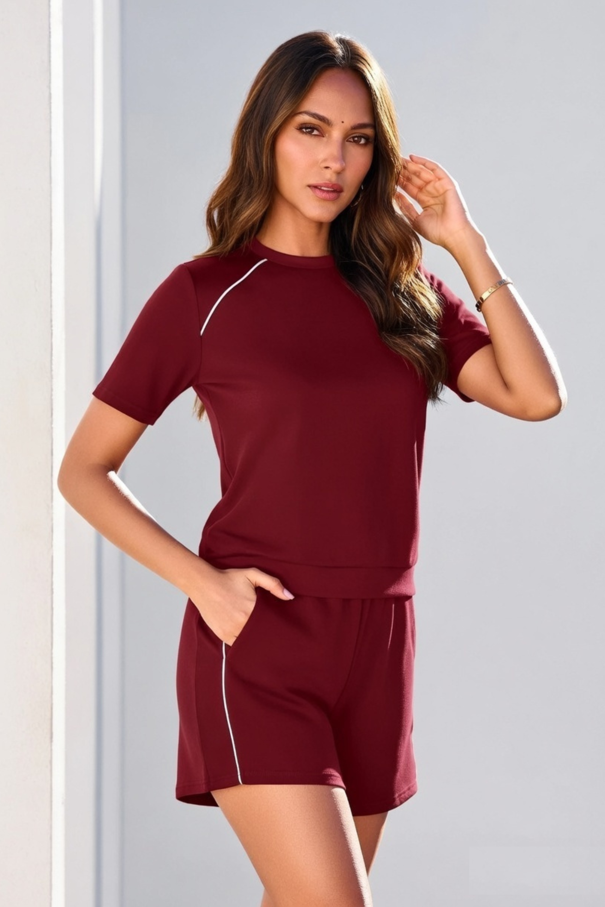 Solid Co-Ord Set | T-Shirt & Shorts Combo | Quick Dry Polyester | Stretchable Summer Outfit | Casual, Gym & Lounge Wear for Women