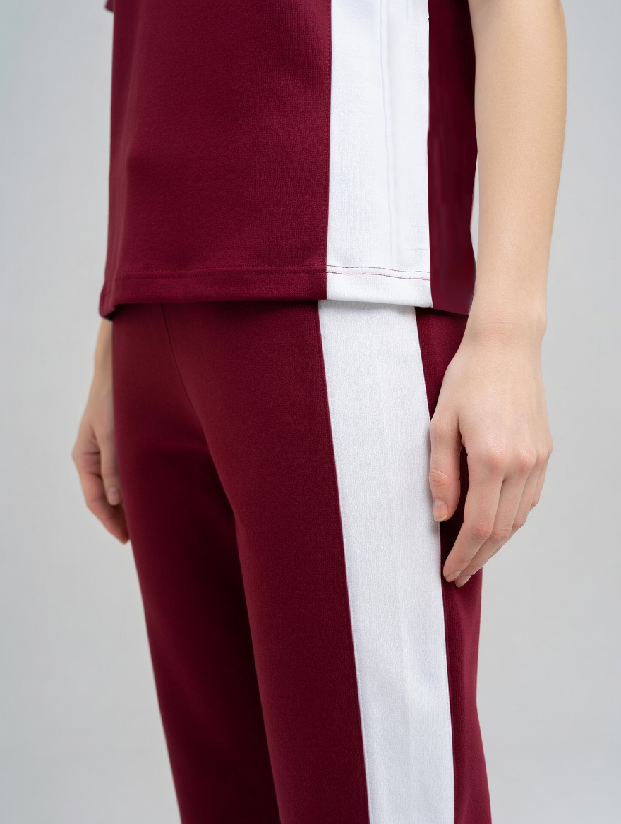 Women Activewear Co-Ord Set | T-Shirt & Track Pant Set | Gym & Sports Wear | Casual & Running Outfit for Women - Maroon