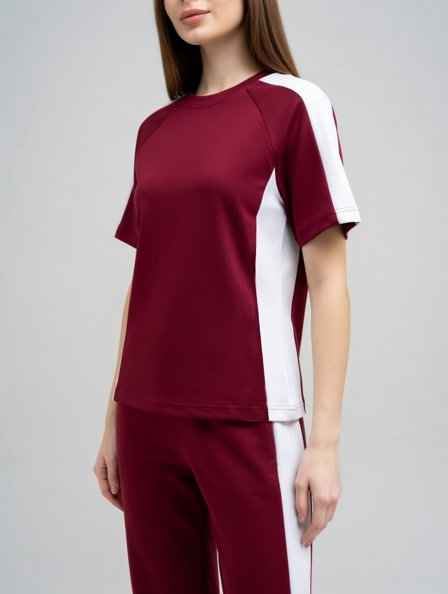 Women Activewear Co-Ord Set | T-Shirt & Track Pant Set | Gym & Sports Wear | Casual & Running Outfit for Women - Maroon