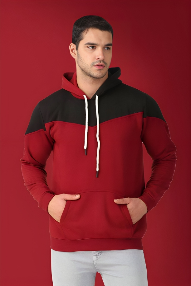 Men's Color Block Hoodie Pullover Sweatshirt with Kangaroo Pocket, Casual Streetwear, Regular Fit